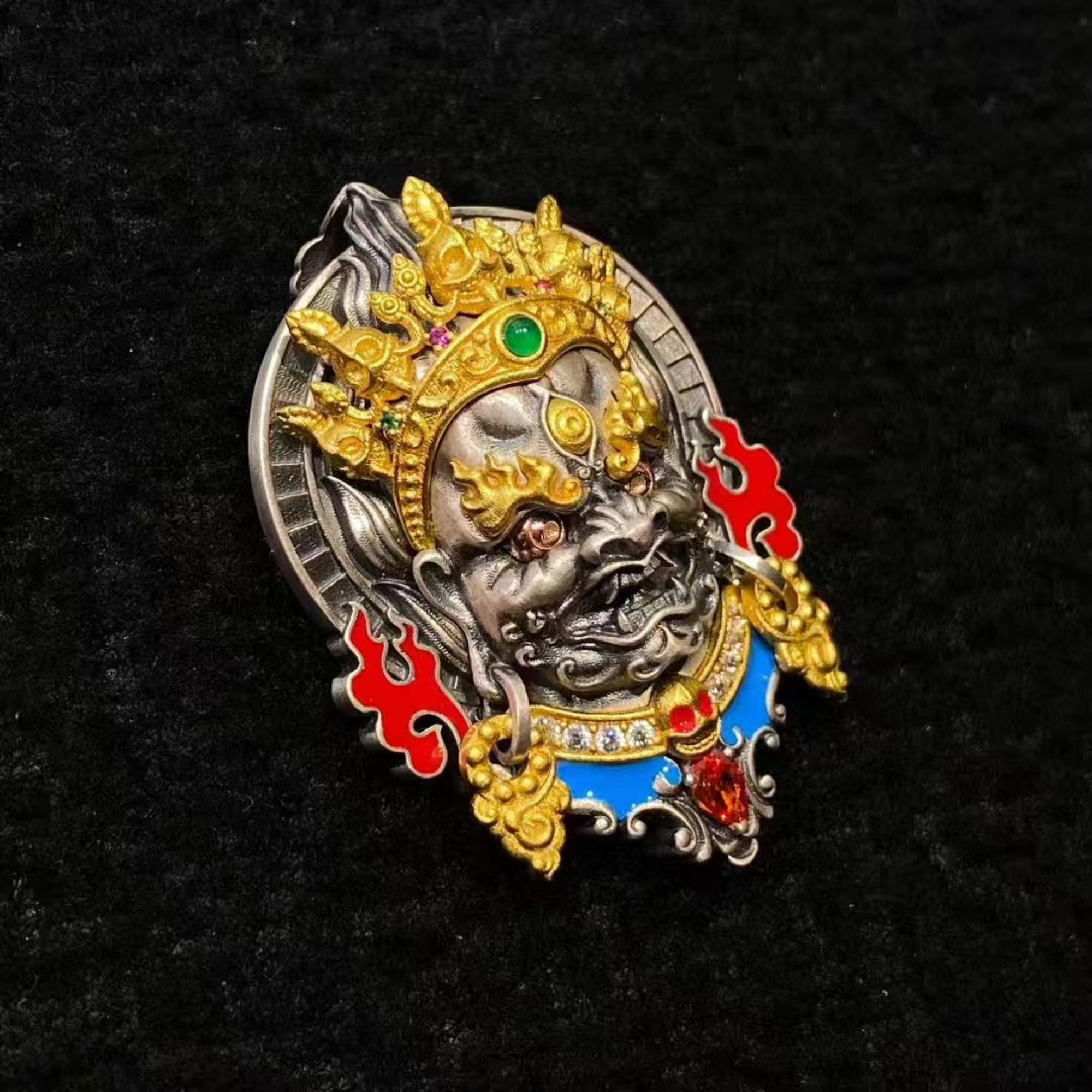 Mahakala Sterling Silver Crystal Enamel Amulet Pendant