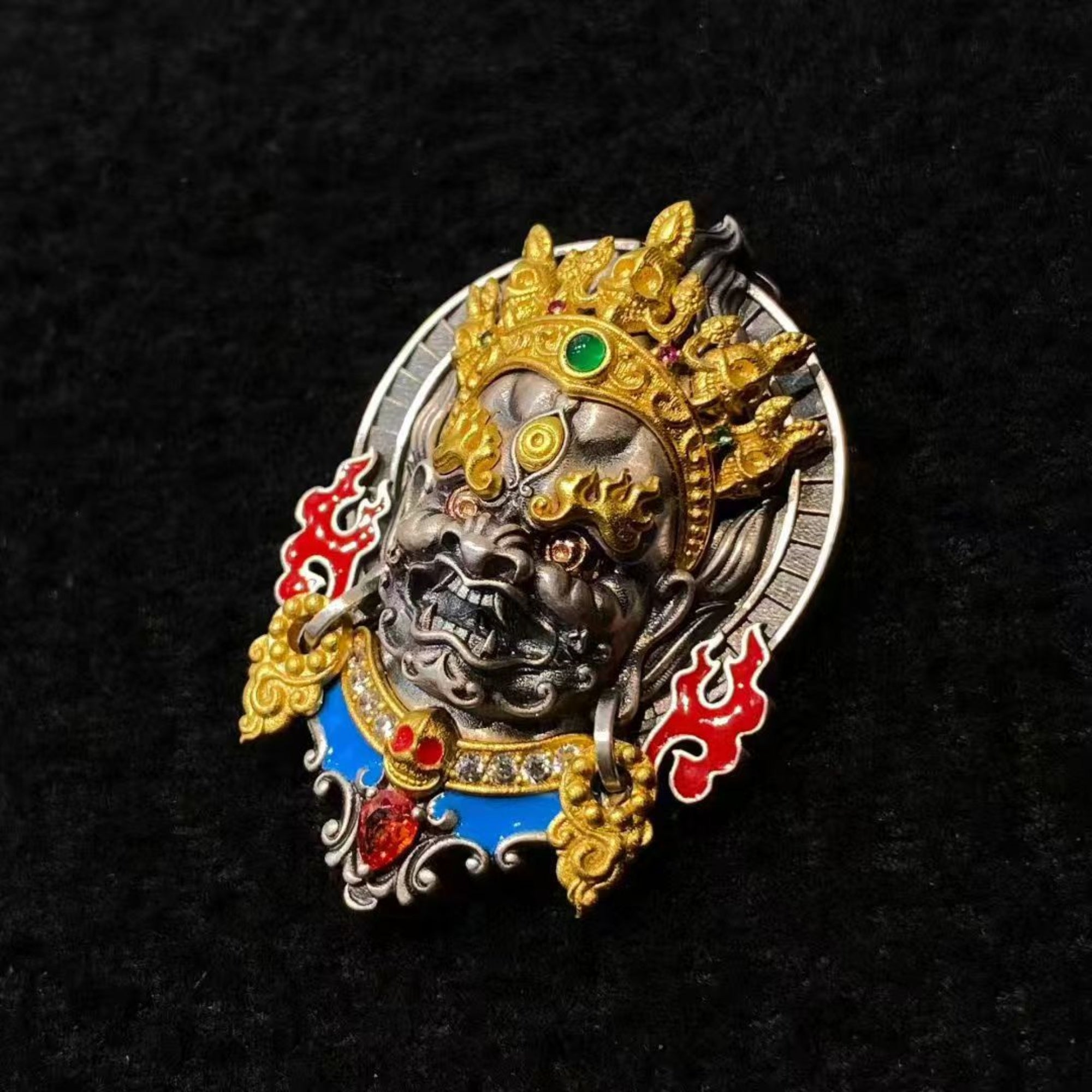 Mahakala Sterling Silver Crystal Enamel Amulet Pendant
