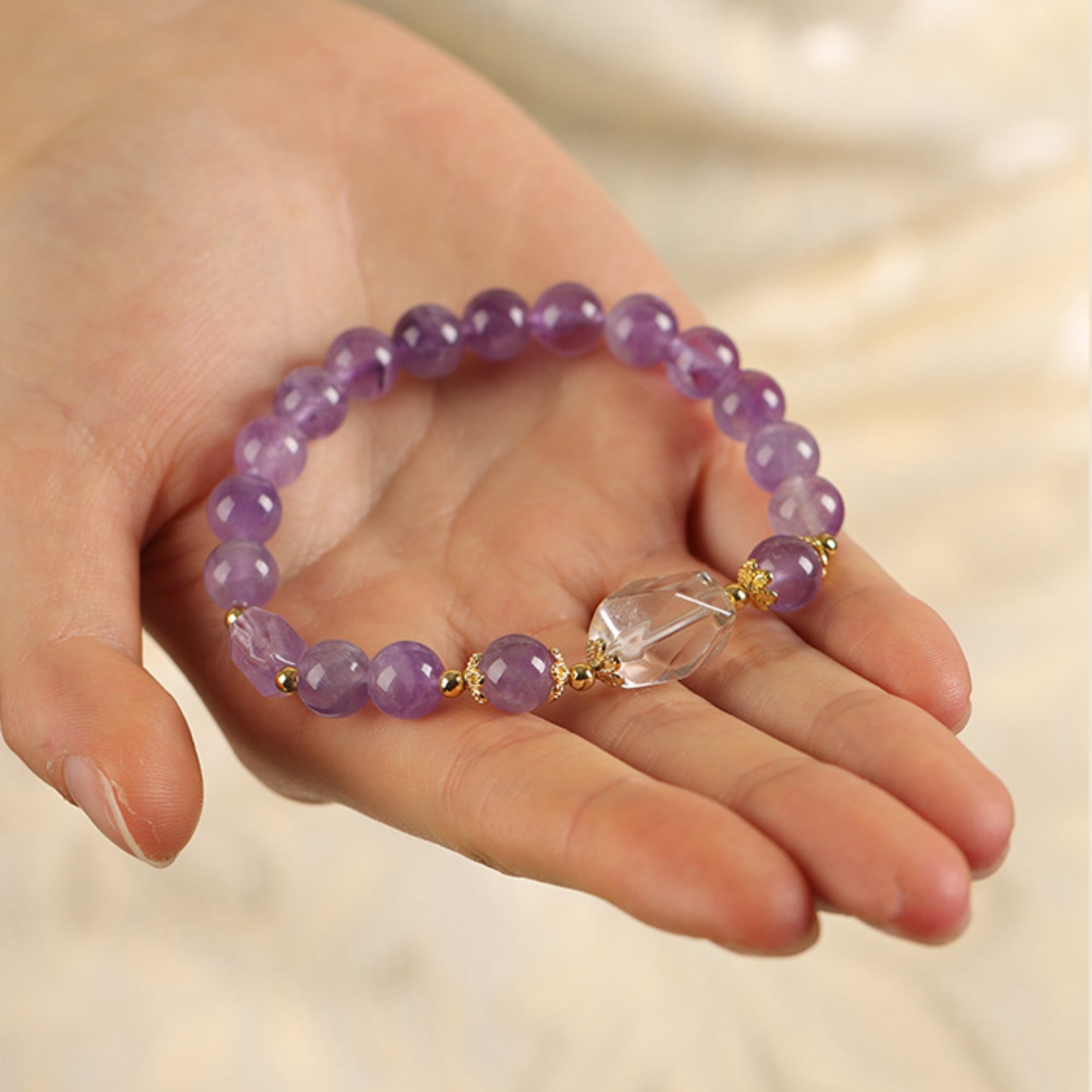 Natural Amethyst & Clear Quartz Bracelet
