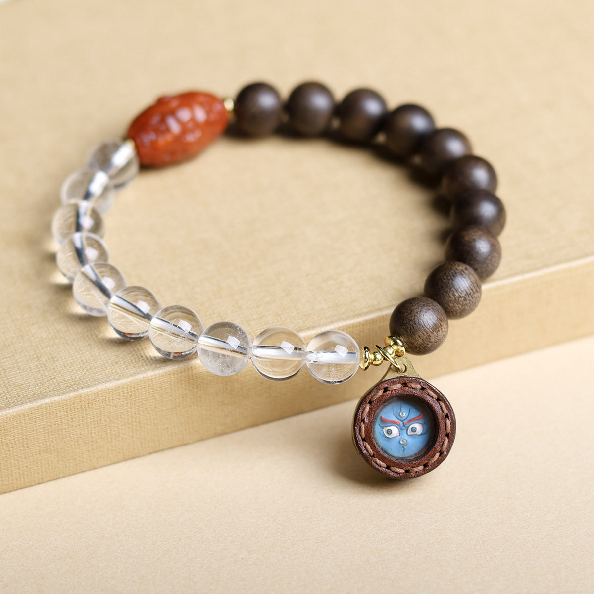 Natural Crystal and Agarwood Black Jambhala Thangka Bracelet