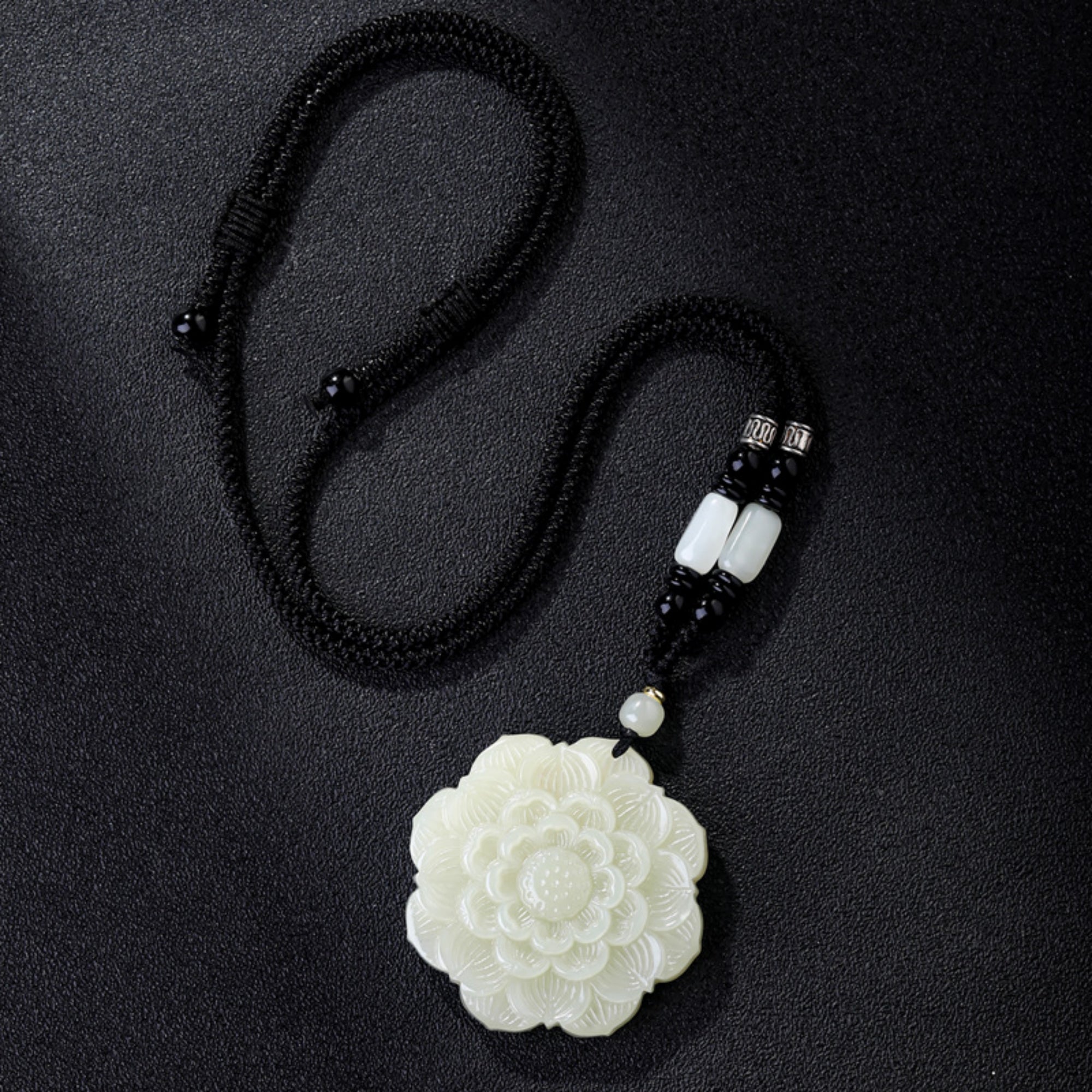 Natural Jade Zen Lotus Lucky Charm Pendant Necklace