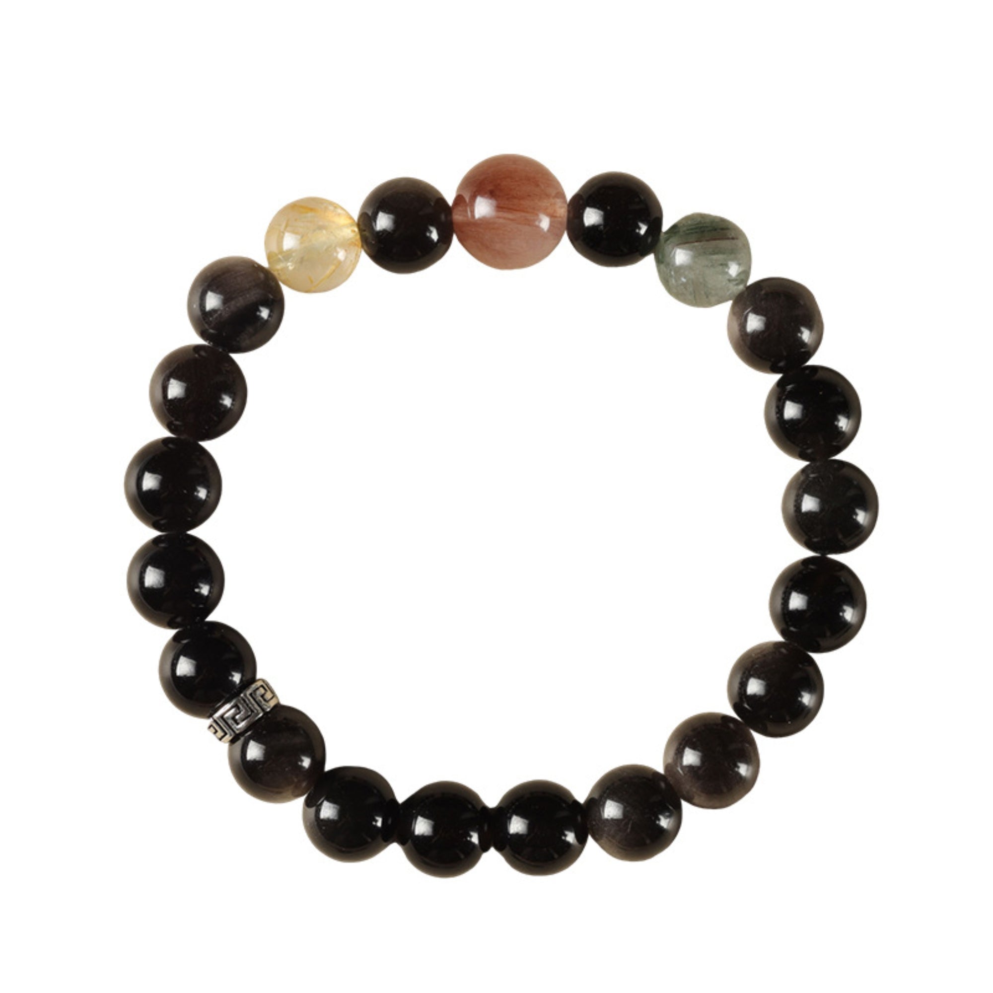 Natural Silver Sheen Obsidian & Rutilated Quartz Bracelet