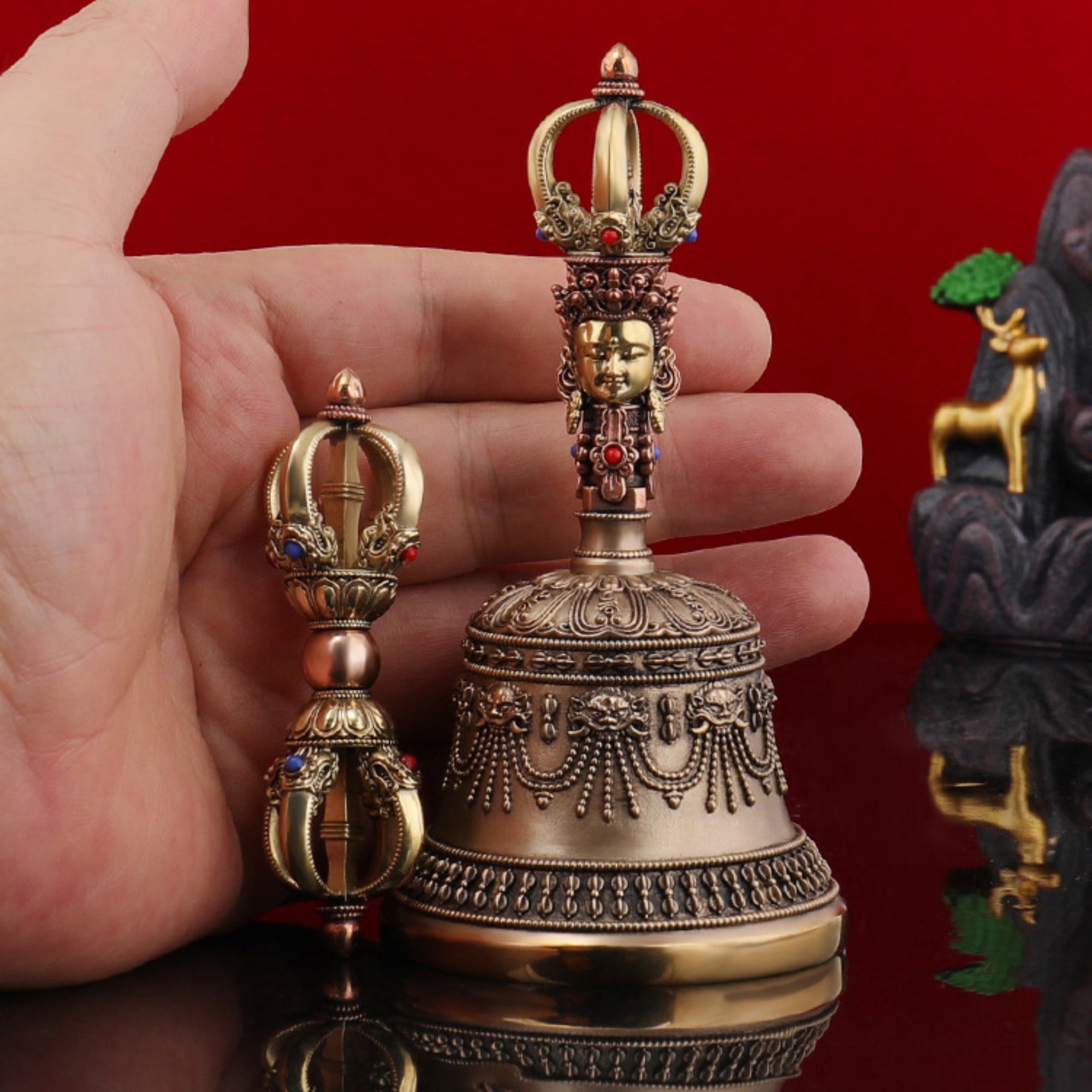 Handcrafted Tibetan Brass Meditation Bell & Vajra Set