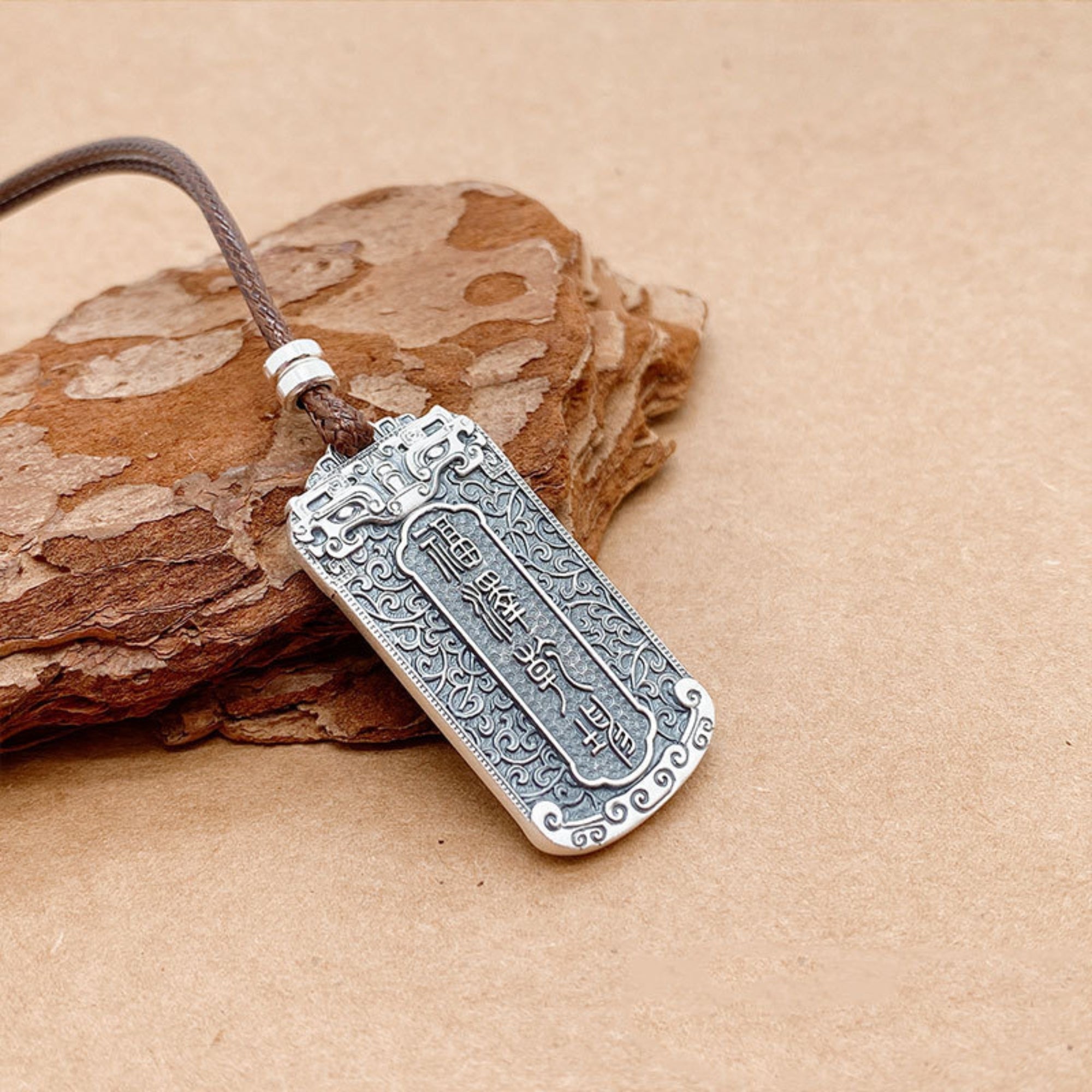 Oriental Dragon Relief Pure Silver Pendant Necklace
