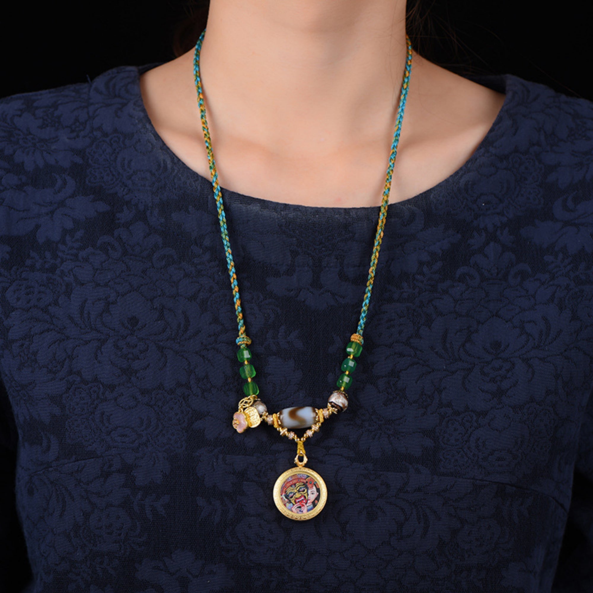 QiLing Aura Handcrafted Zakiram Thangka Necklace