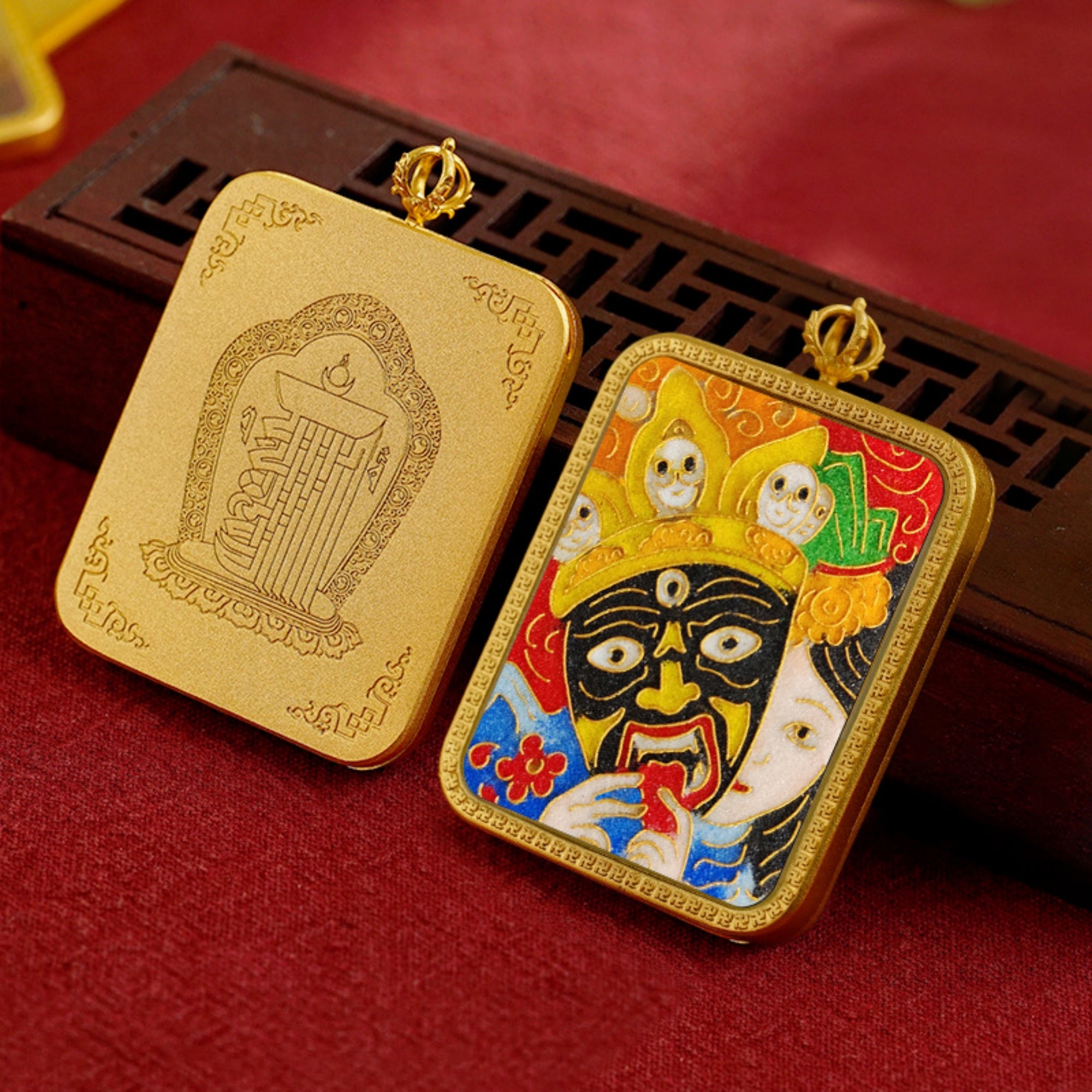 QiLing Aura Tibetan Cloisonné Enamel Copper Thangka Pendant Necklace