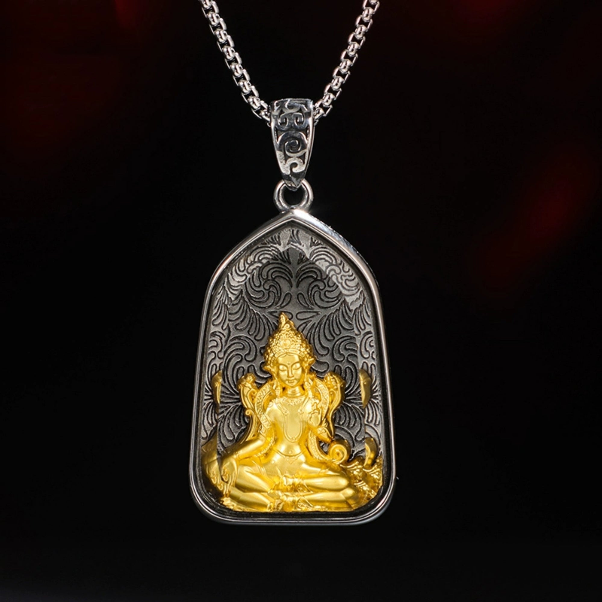 QiLing Aura Tibetan Crystal Buddha Pendant Necklace