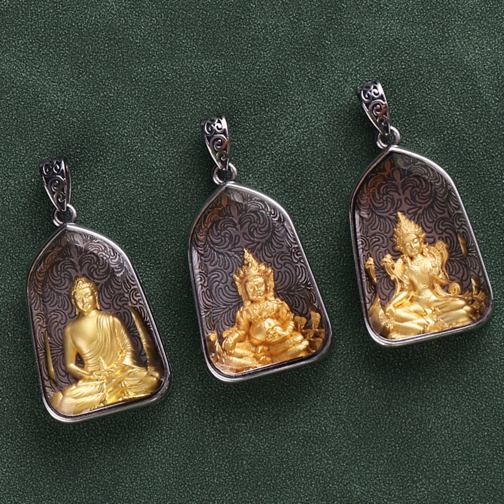 QiLing Aura Tibetan Crystal Buddha Pendant Necklace