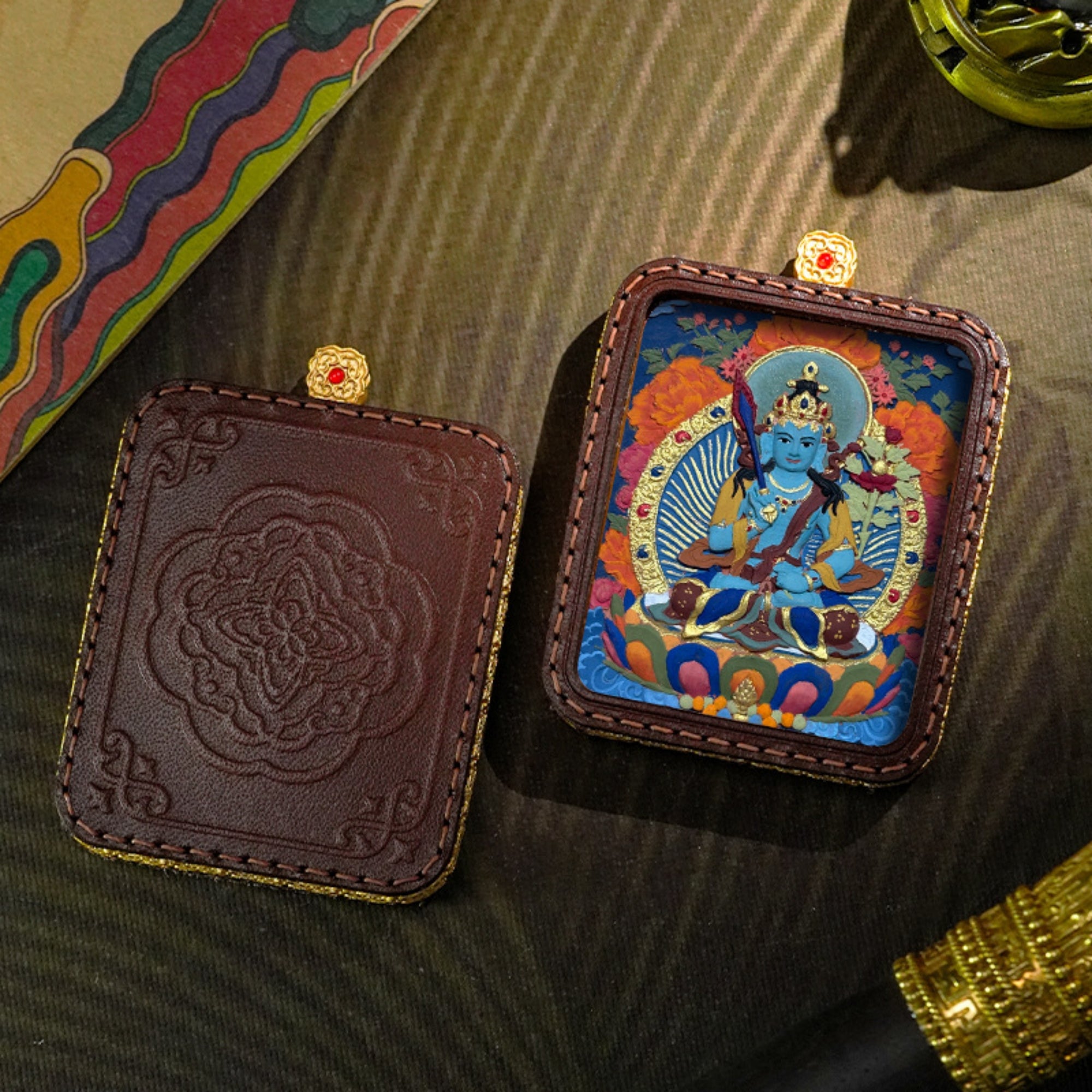 QiLing Aura Tibetan Hand-Painted 3D Thangka Buddha Pendant Necklace