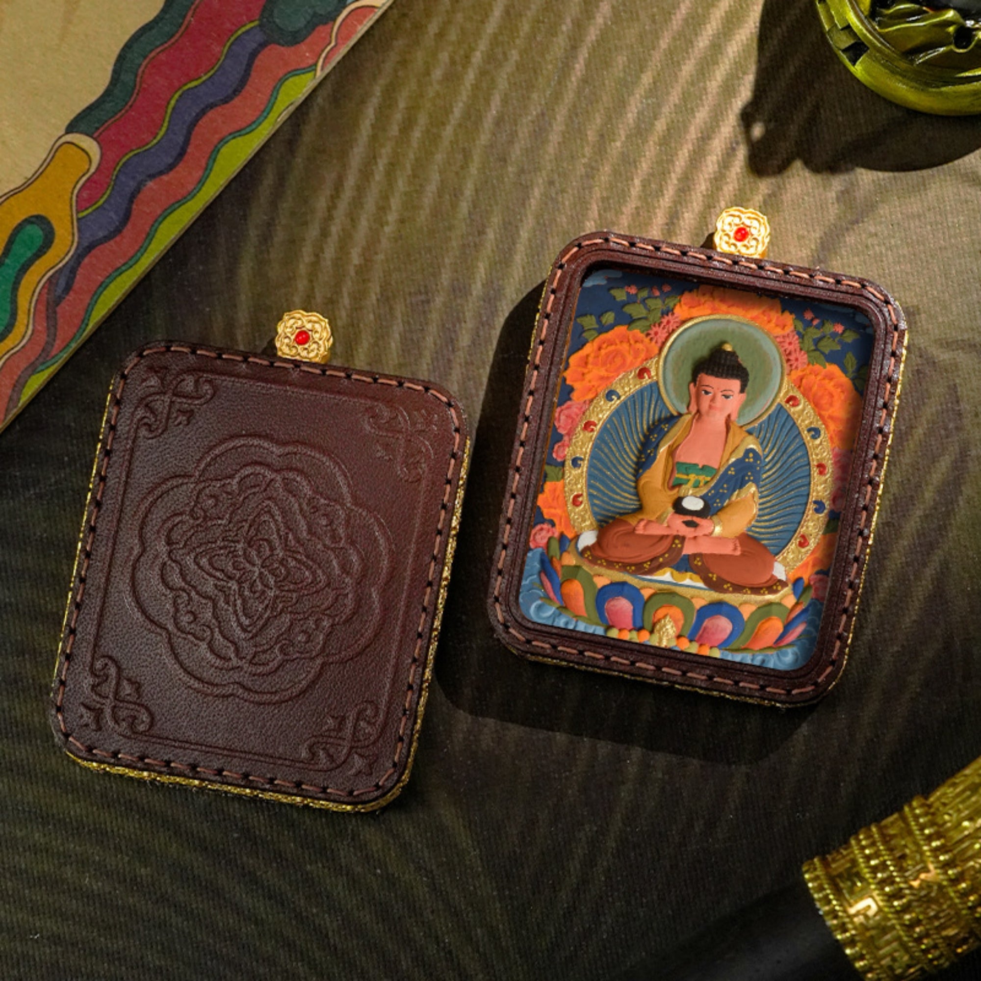 QiLing Aura Tibetan Hand-Painted 3D Thangka Buddha Pendant Necklace