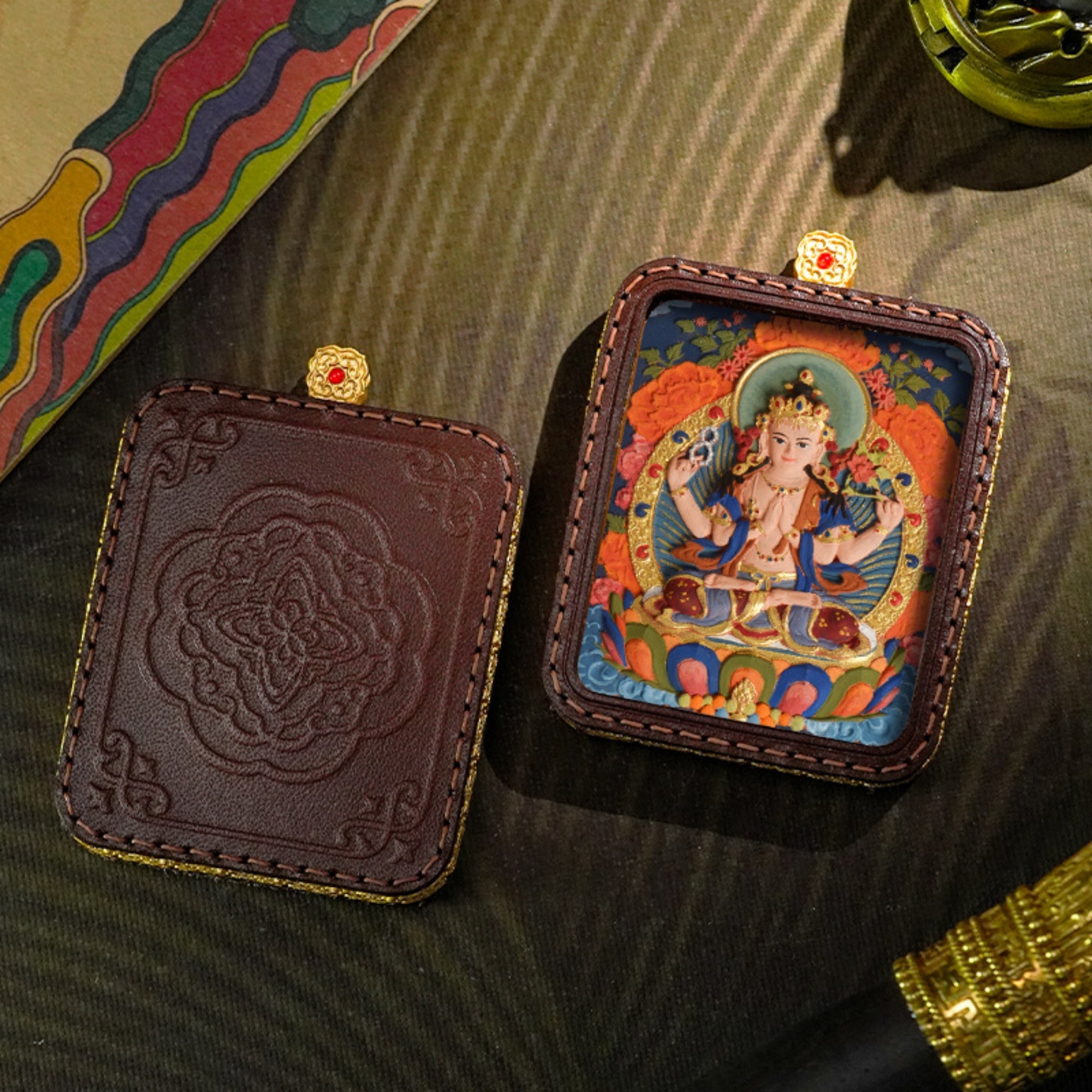 QiLing Aura Tibetan Hand-Painted 3D Thangka Buddha Pendant Necklace