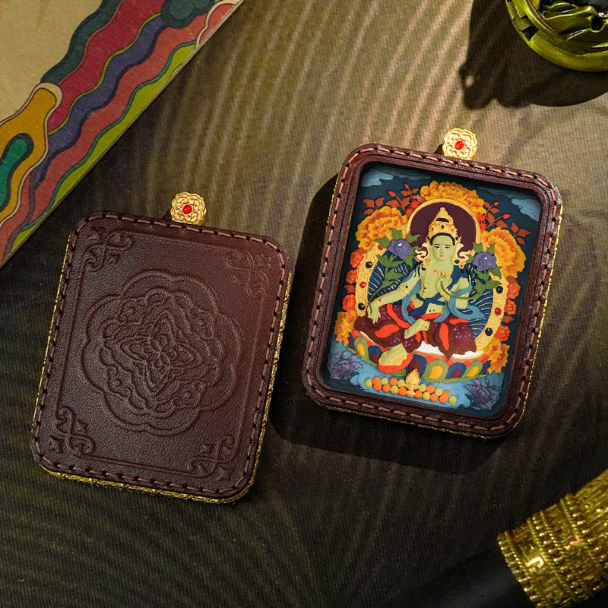 QiLing Aura Tibetan Hand-Painted 3D Thangka Buddha Pendant Necklace