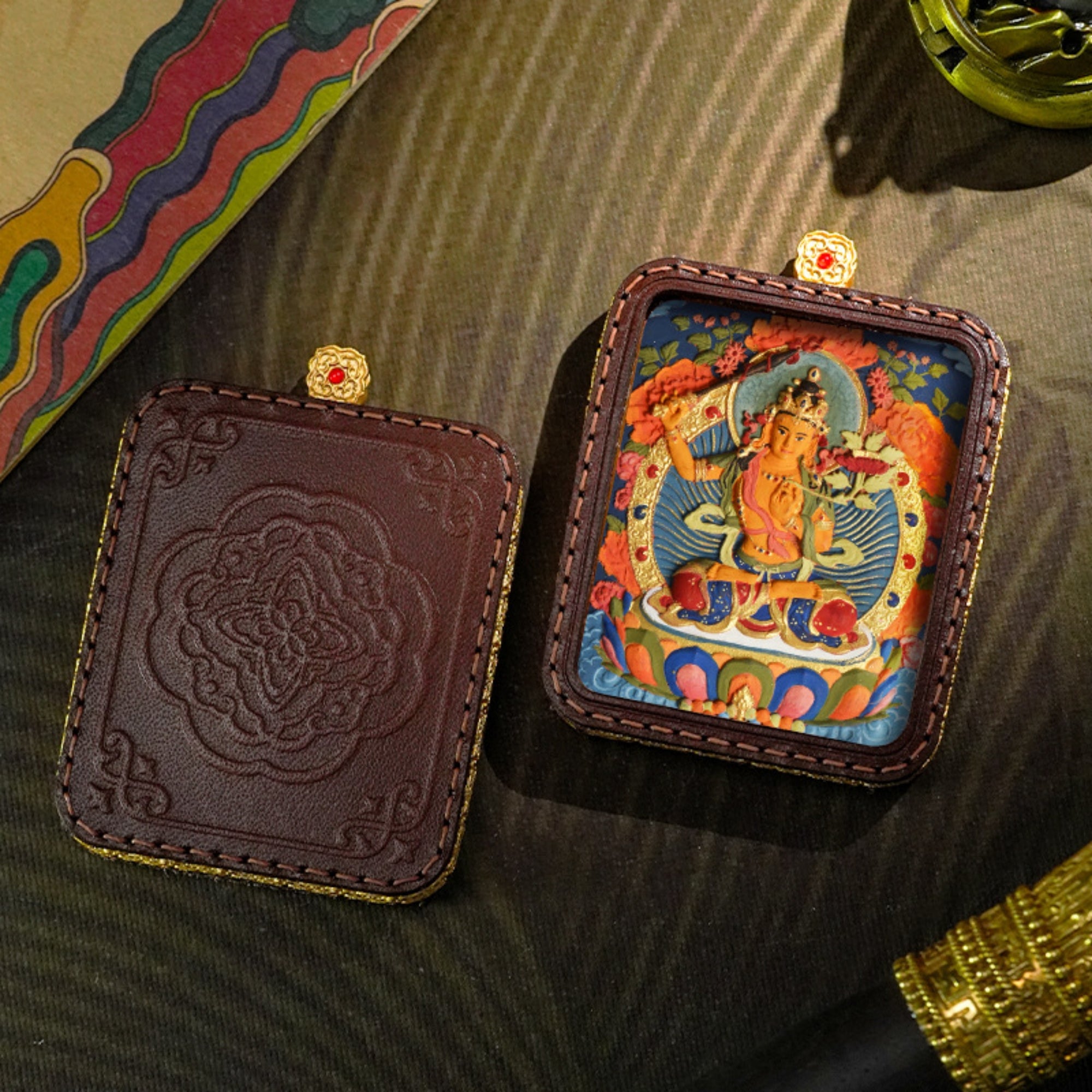 QiLing Aura Tibetan Hand-Painted 3D Thangka Buddha Pendant Necklace