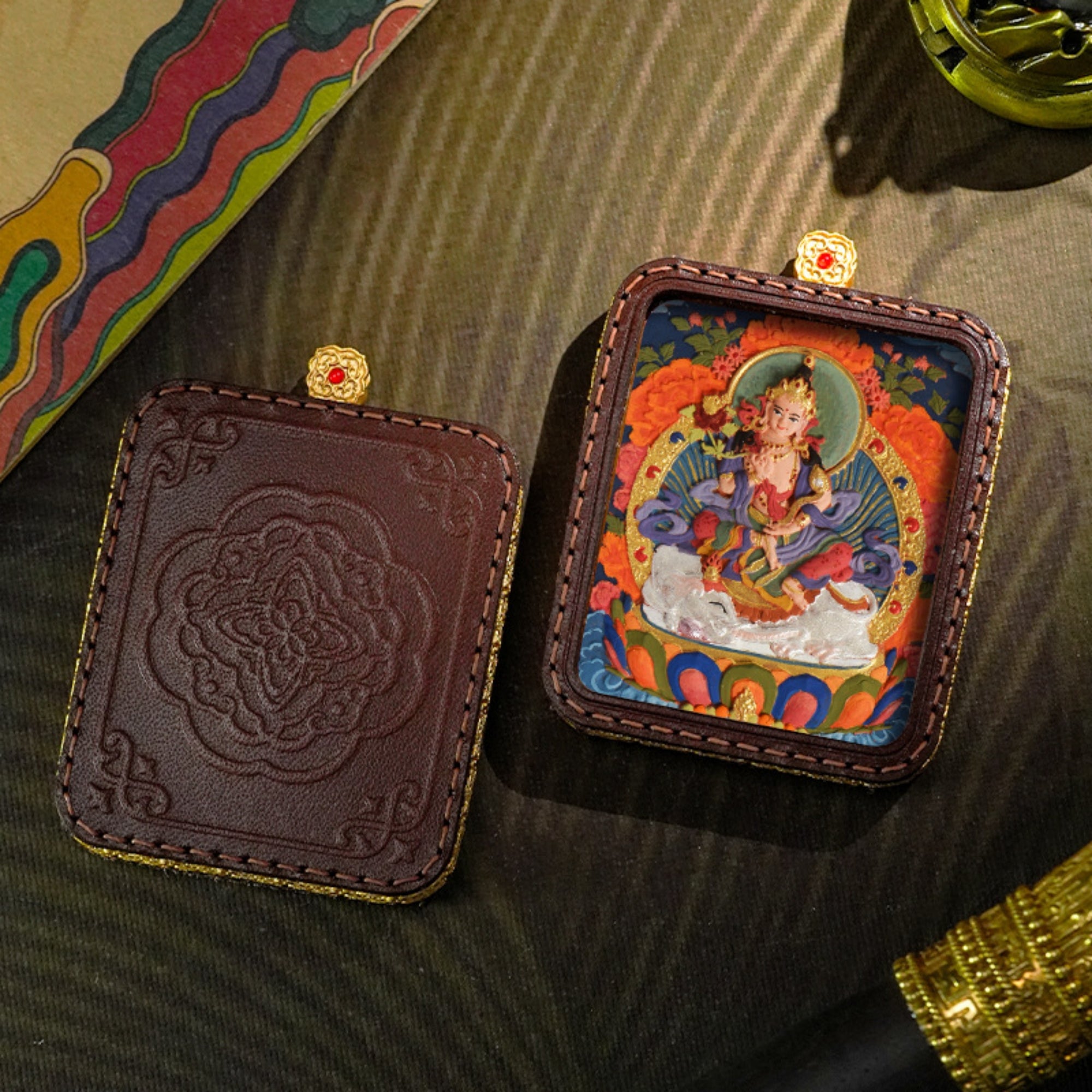 QiLing Aura Tibetan Hand-Painted 3D Thangka Buddha Pendant Necklace