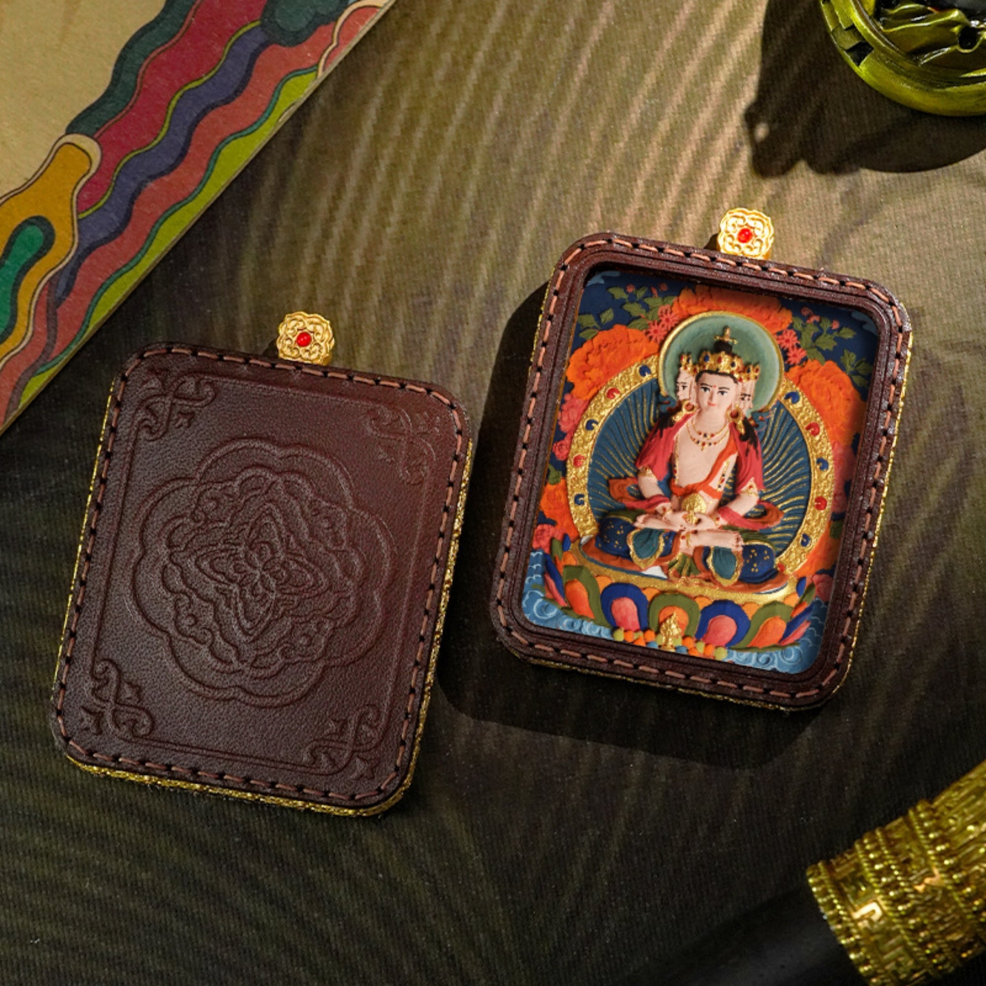 QiLing Aura Tibetan Hand-Painted 3D Buddha Pendant Necklace