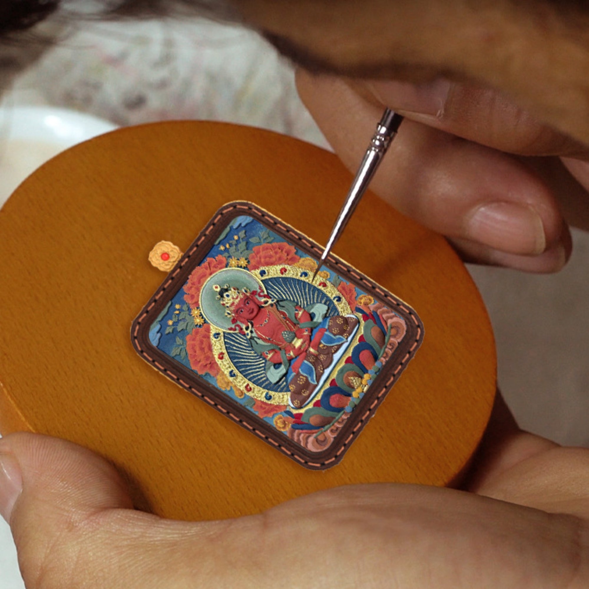 QiLing Aura Tibetan Hand-Painted 3D Thangka Buddha Pendant Necklace