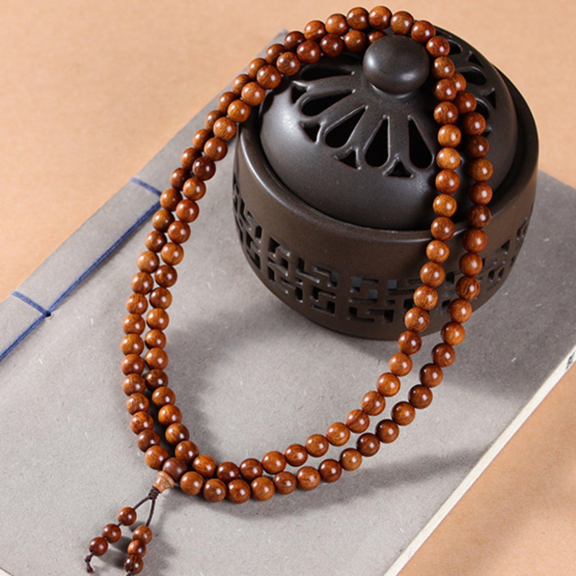 Sacred 108-Bead Papua Tribute Wood Mala Bracelet