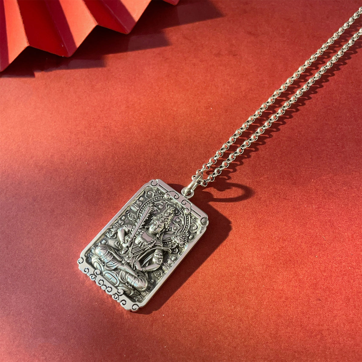 Six-Syllable Mantra Guardian Buddha Silver Pendant Necklace
