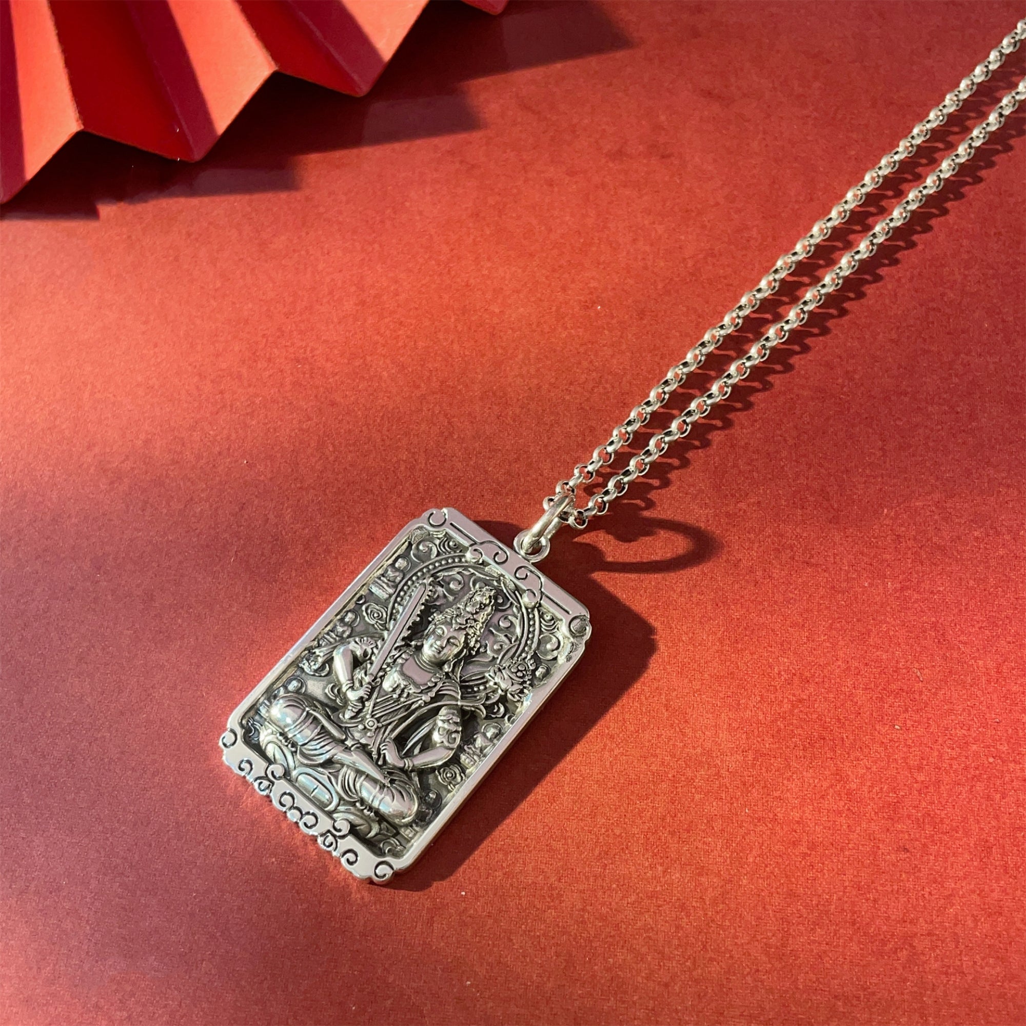 Six-Syllable Mantra Guardian Buddha Silver Pendant Necklace