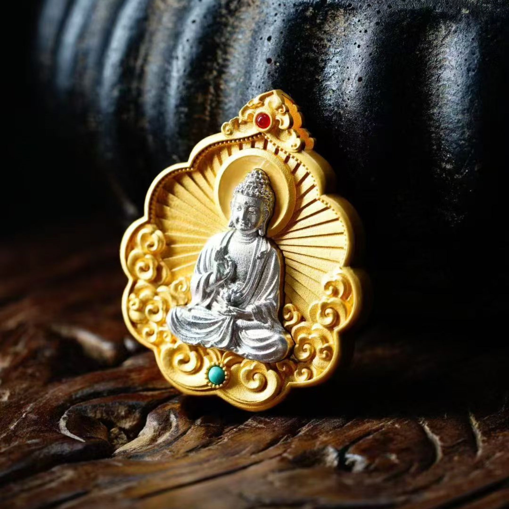 Sterling Silver Amitabha & Mani Mantra Pendant