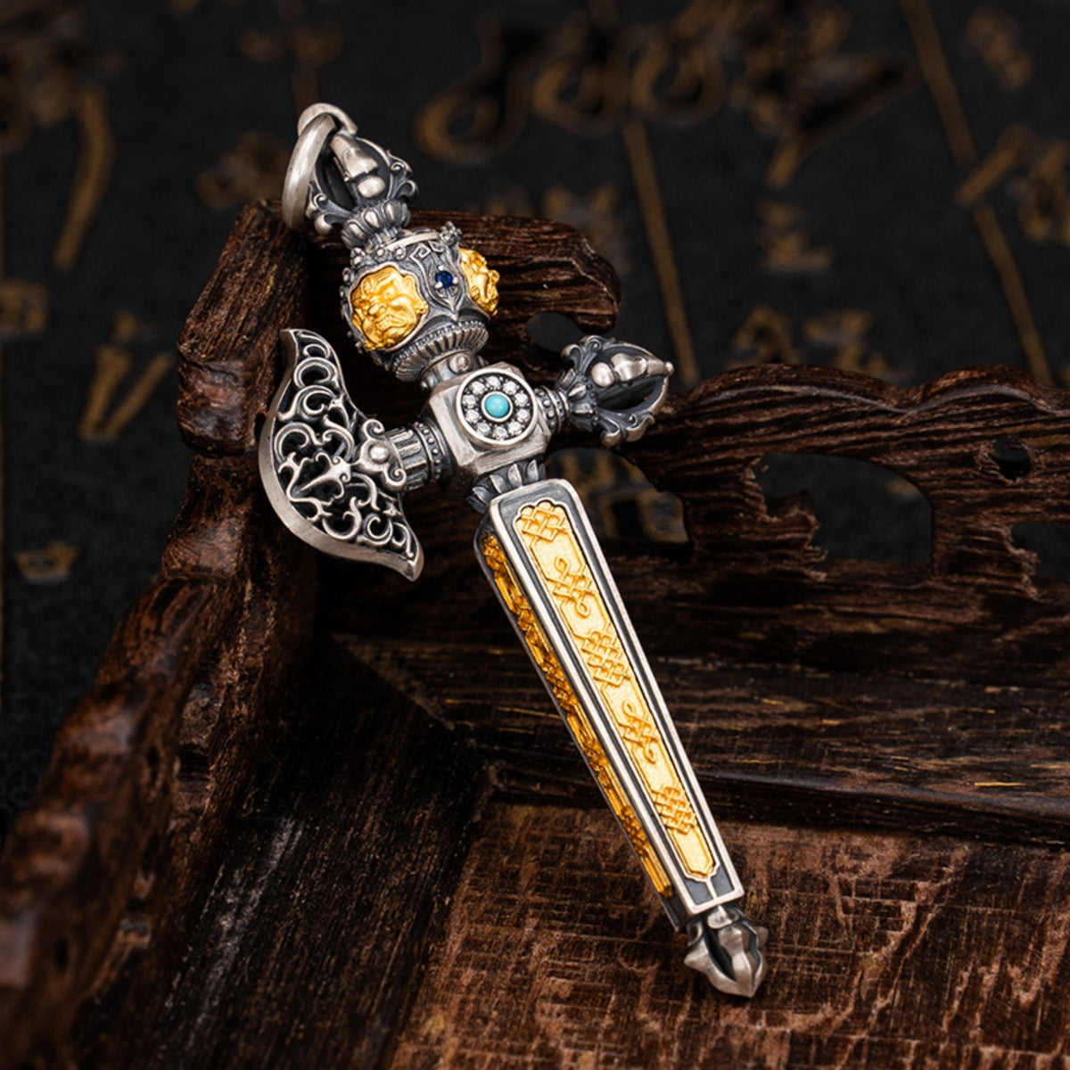 Sterling Silver Vajra Axe Ritual Pendant