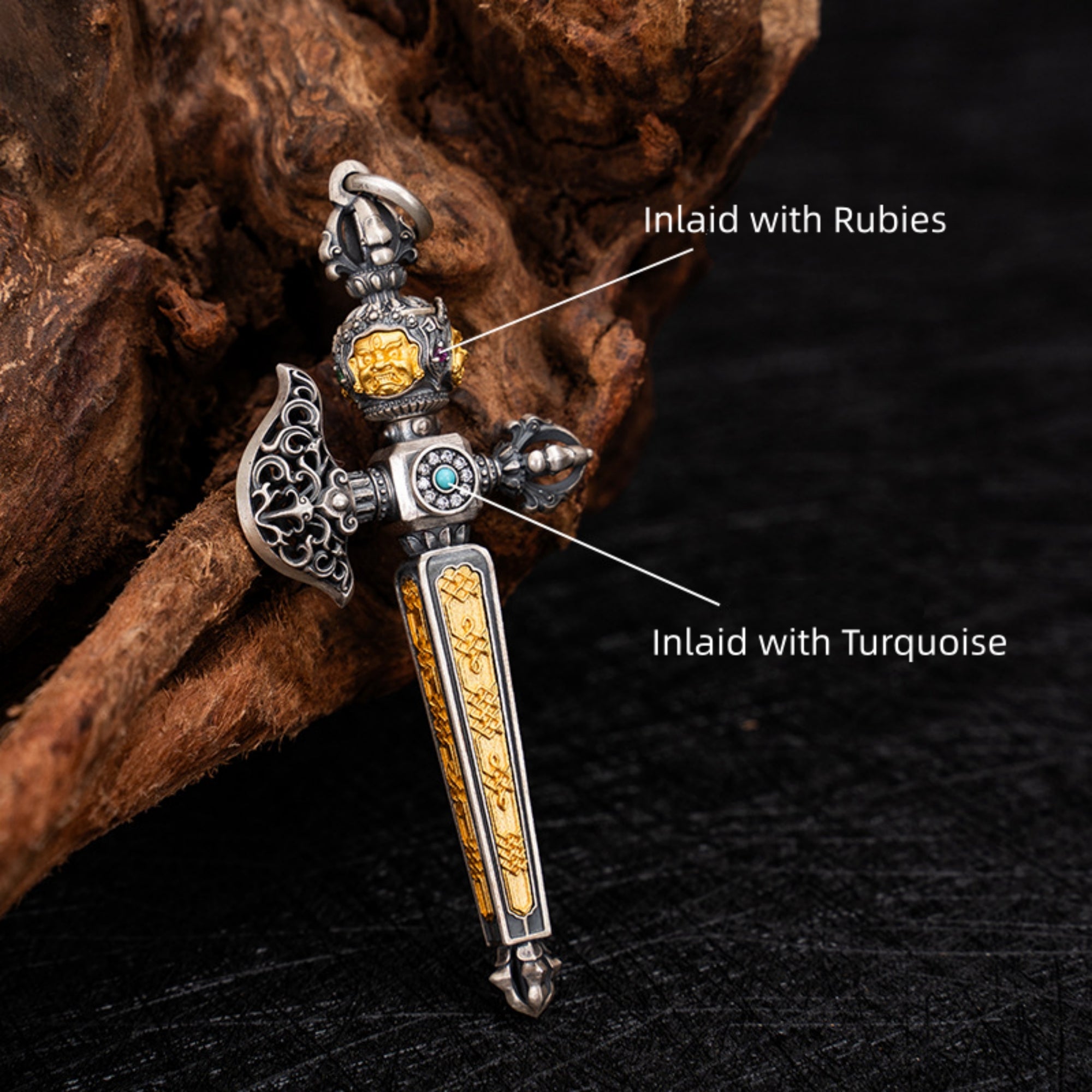 Sterling Silver Vajra Axe Ritual Pendant
