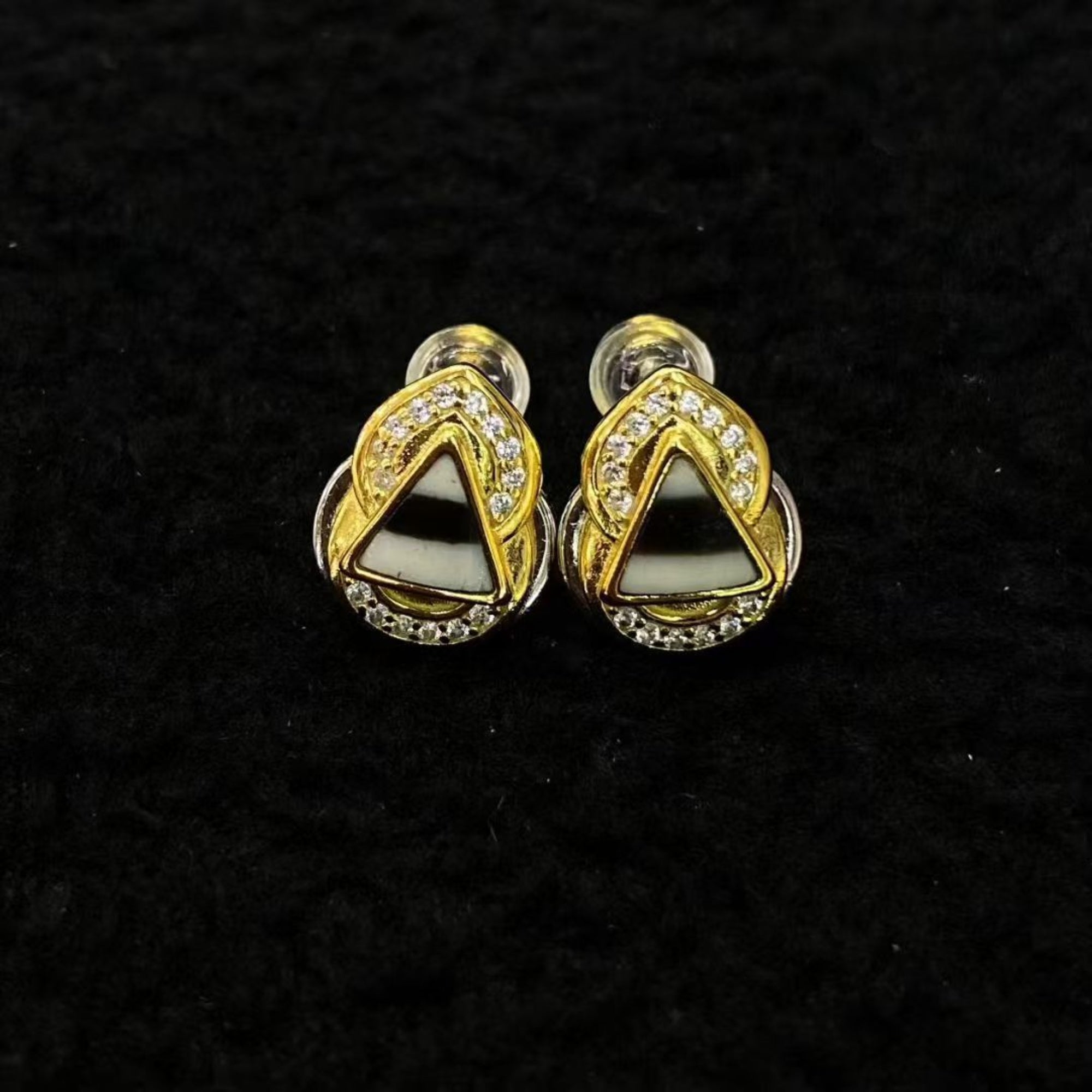 Tibetan-Style Sterling Silver Dzi Bead Stud Earrings — Ceremonial Crown