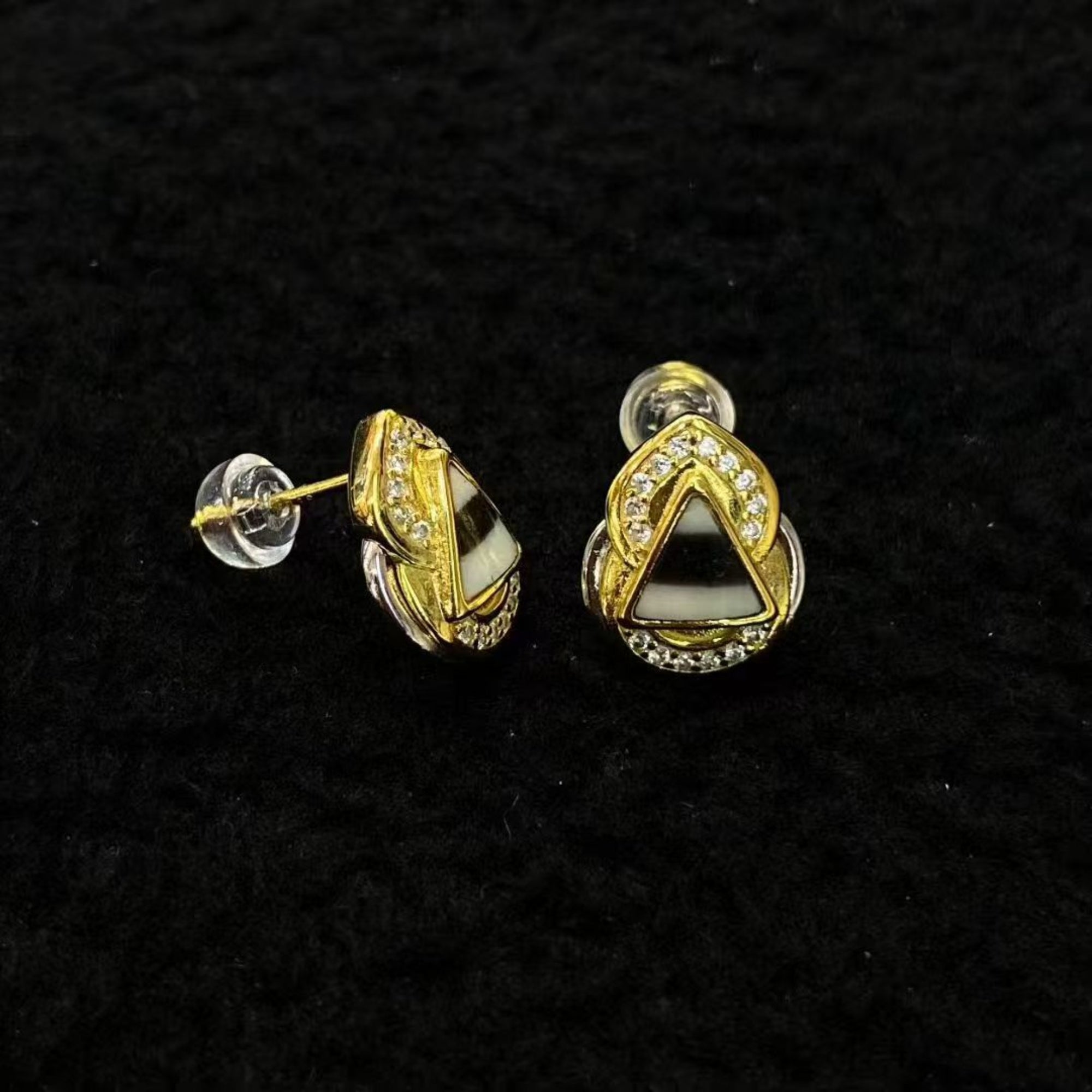 Tibetan-Style Sterling Silver Dzi Bead Stud Earrings — Ceremonial Crown