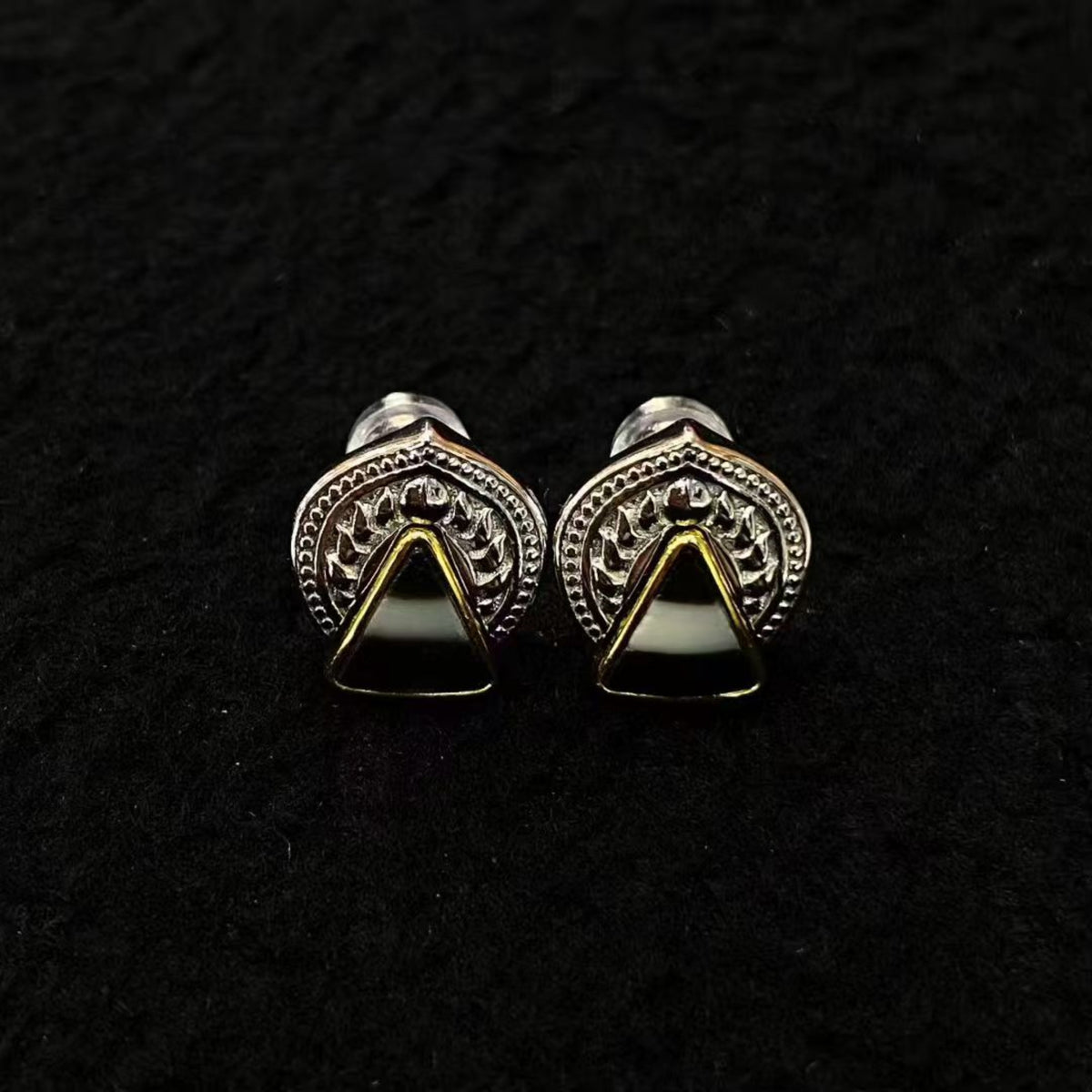 Tibetan-Style Sterling Silver Dzi Bead Stud Earrings — Lotus Throne