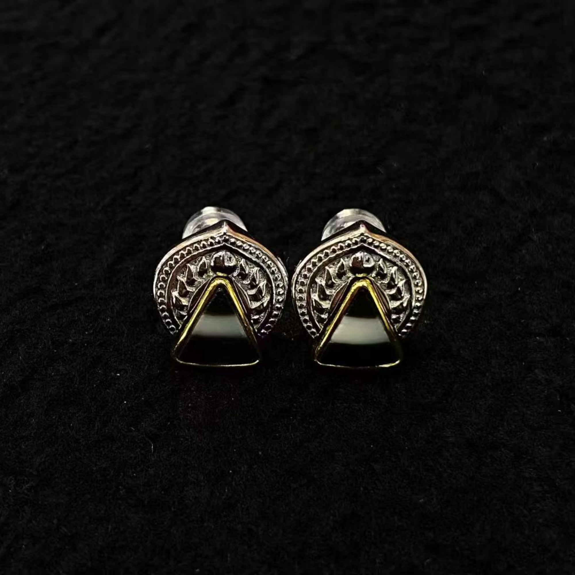 Tibetan-Style Sterling Silver Dzi Bead Stud Earrings — Lotus Throne