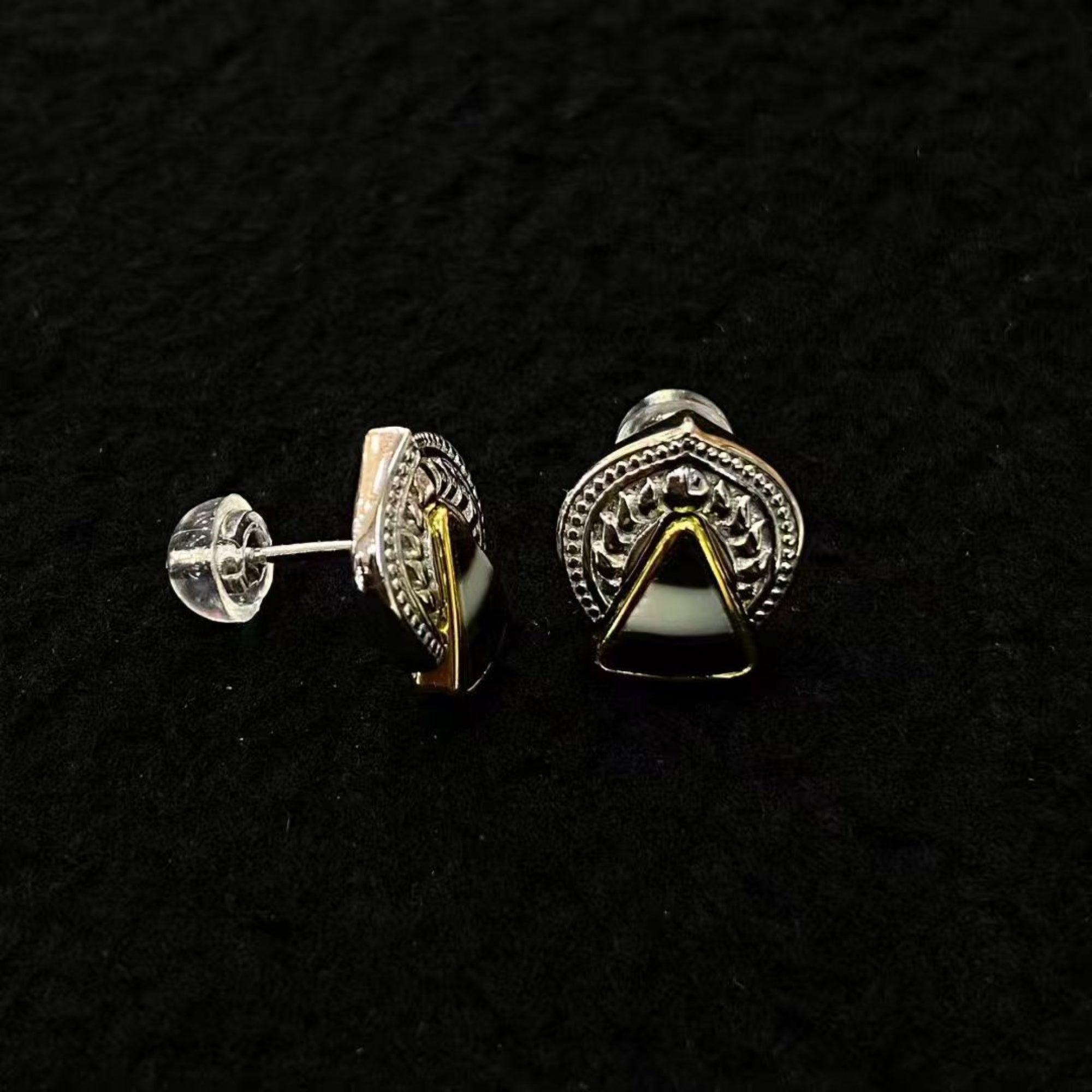 Tibetan-Style Sterling Silver Dzi Bead Stud Earrings — Lotus Throne
