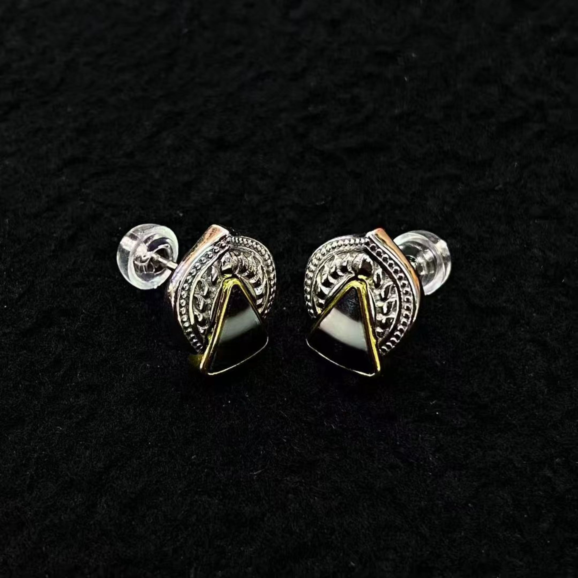Tibetan-Style Sterling Silver Dzi Bead Stud Earrings — Lotus Throne
