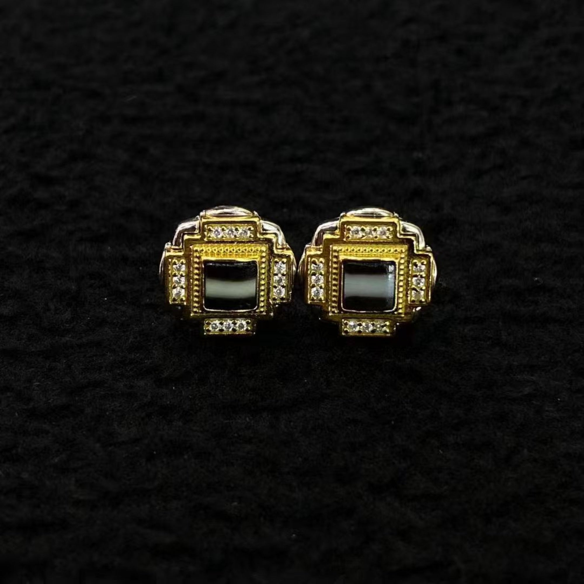 Tibetan-Style Sterling Silver Dzi Bead Stud Earrings — Mandala