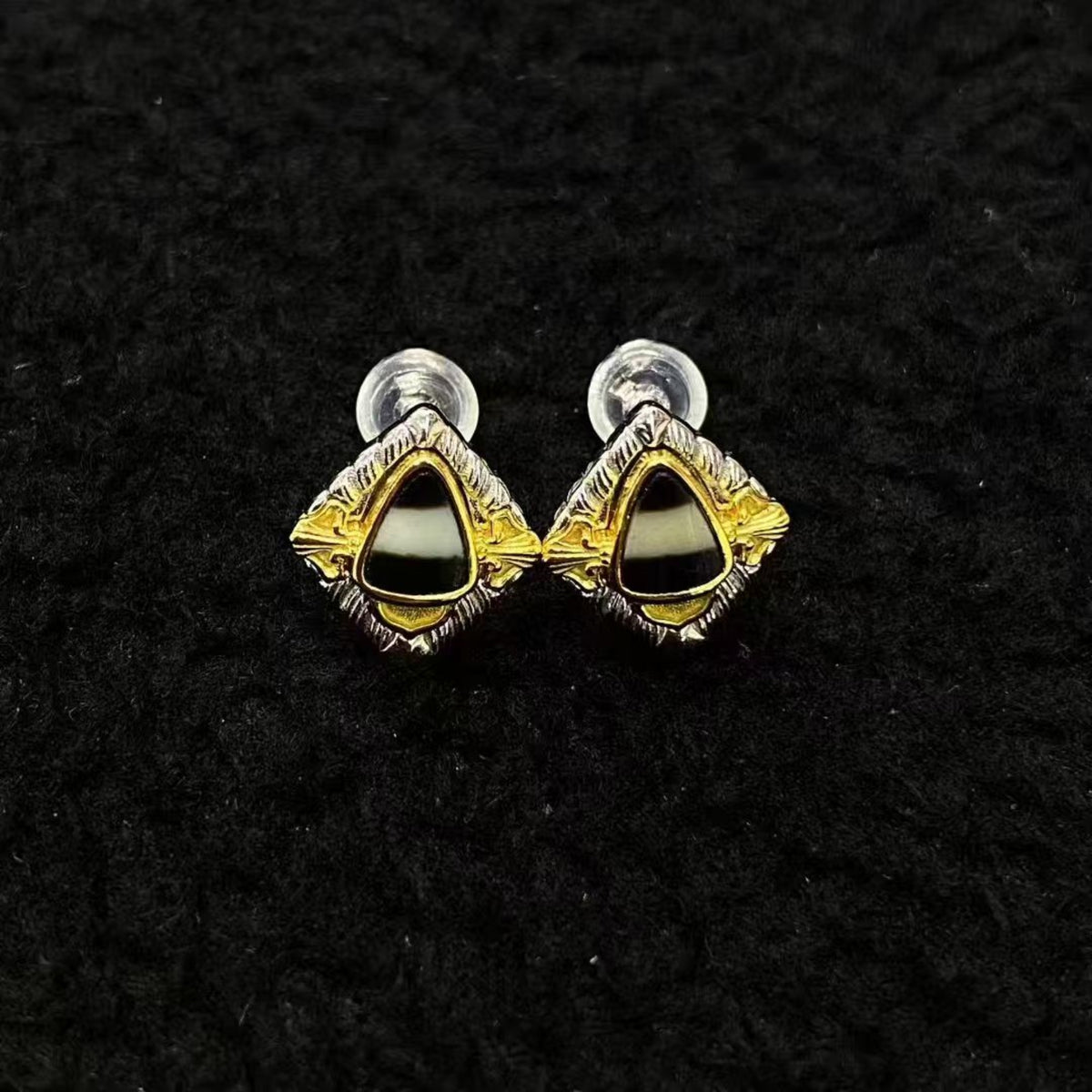 Tibetan-Style Sterling Silver Dzi Bead Stud Earrings — Vajra