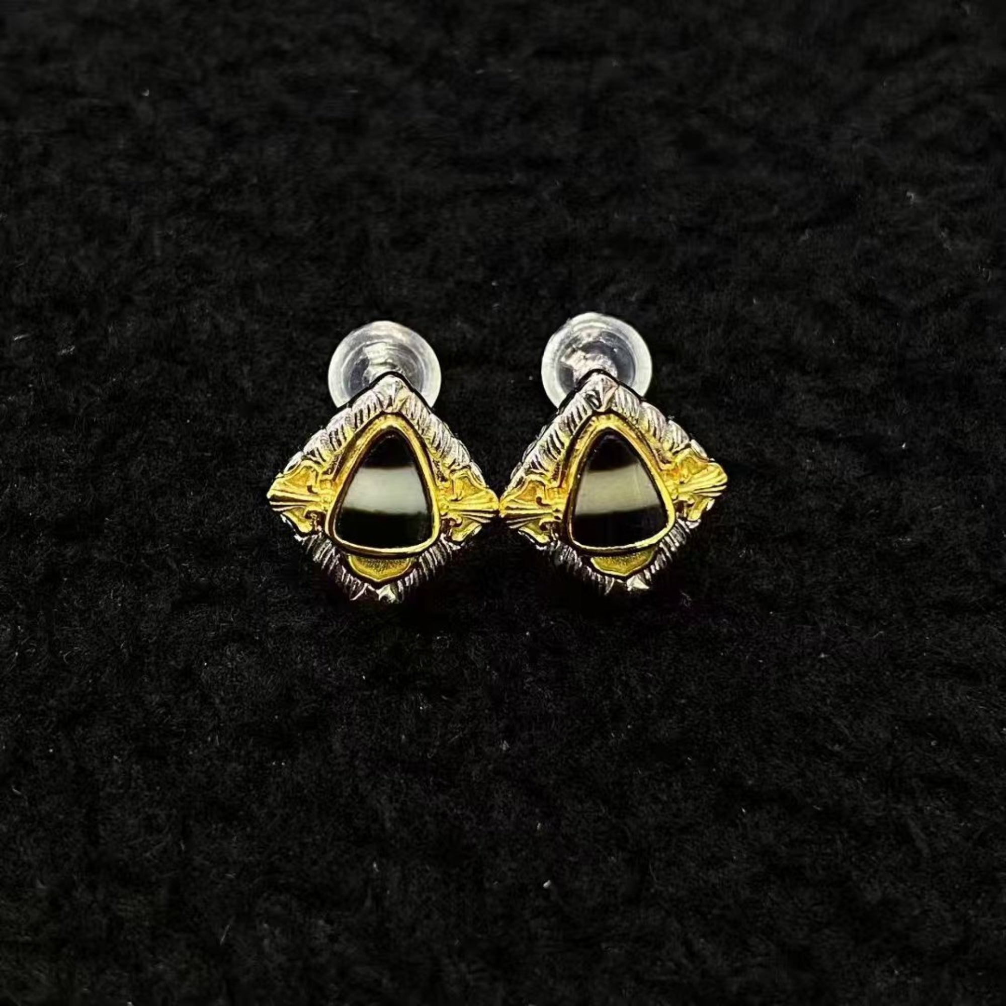 Tibetan-Style Sterling Silver Dzi Bead Stud Earrings — Vajra