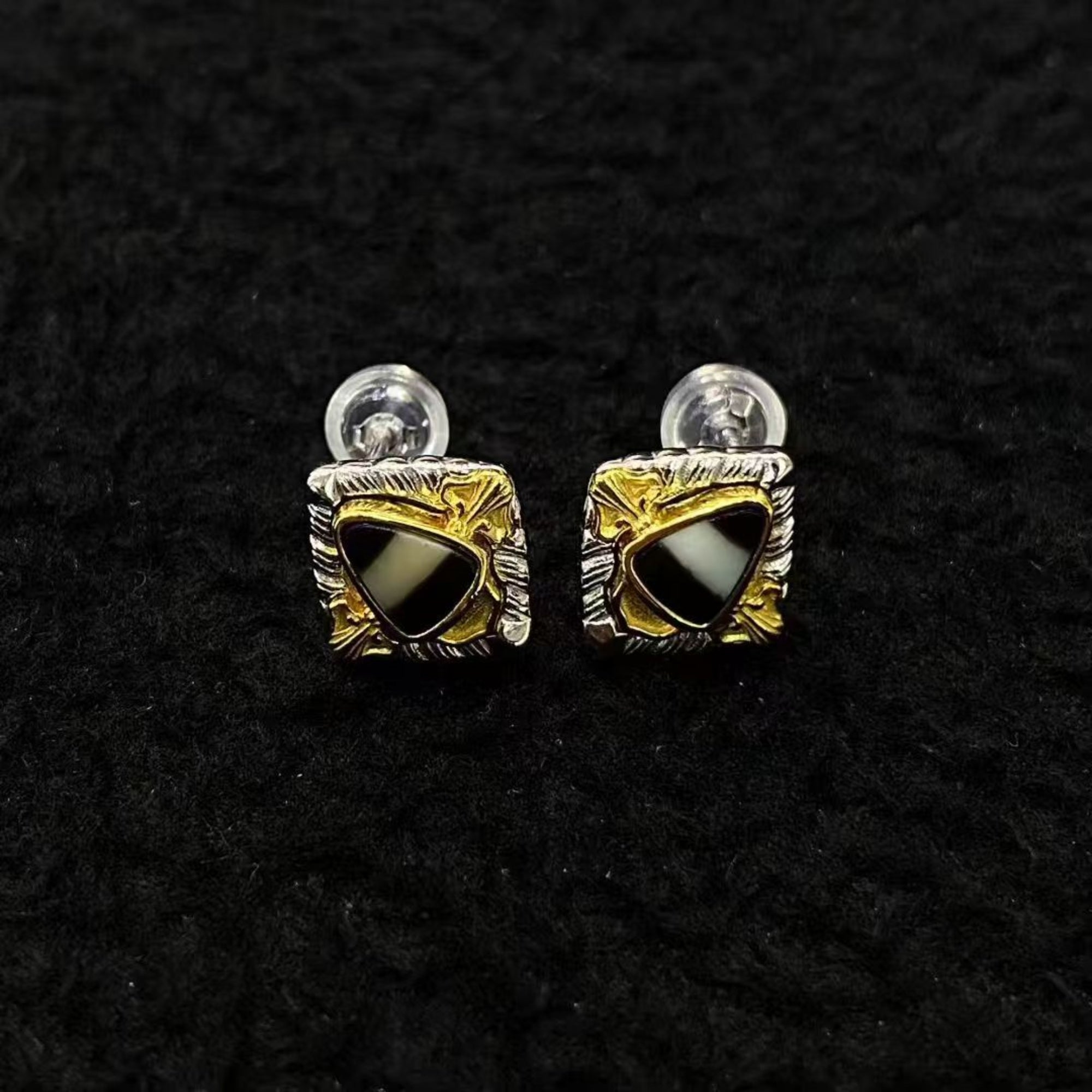 Tibetan-Style Sterling Silver Dzi Bead Stud Earrings — Vajra