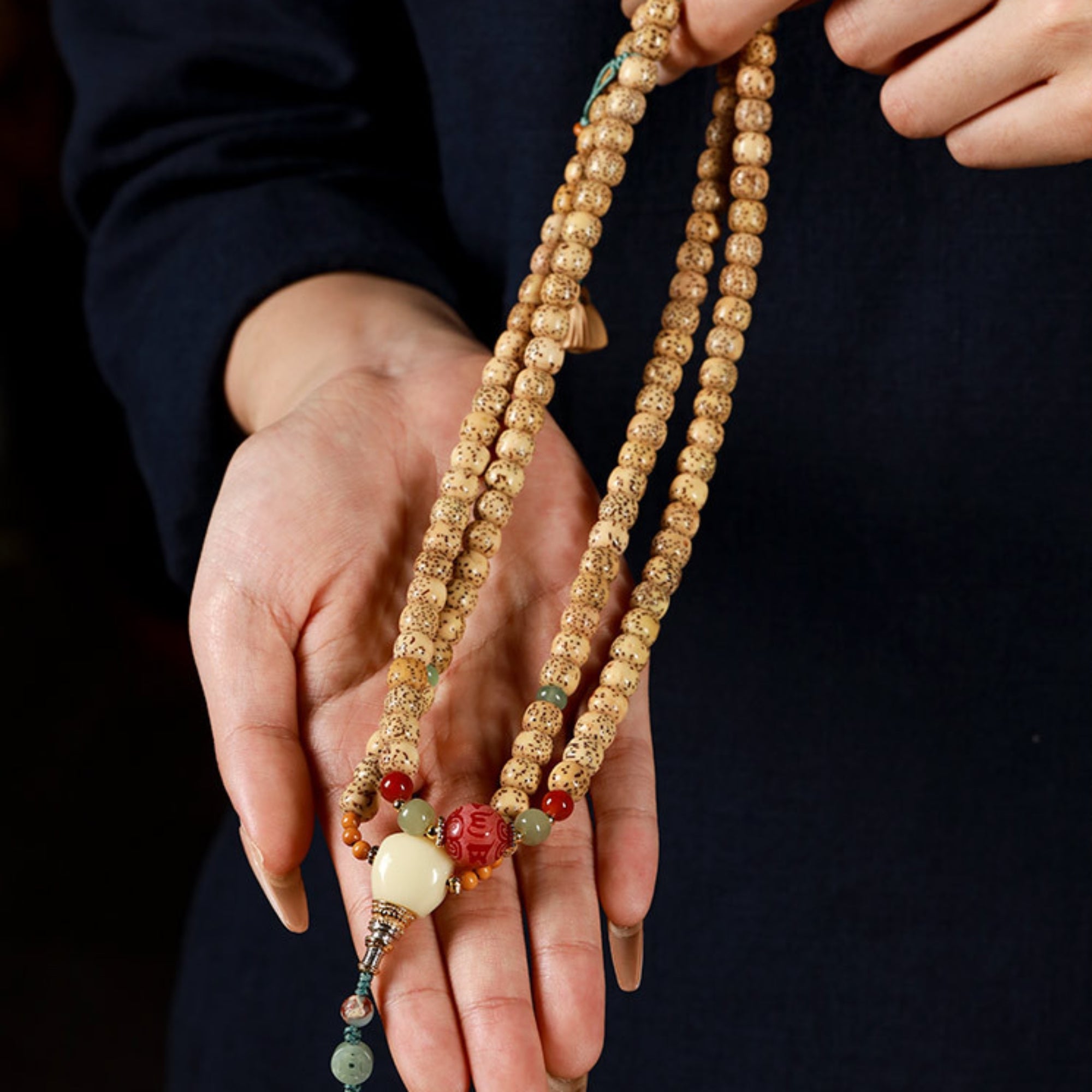 Tibetan 108-Bead Star & Moon Bodhi Buddha’s Hand Bracelet