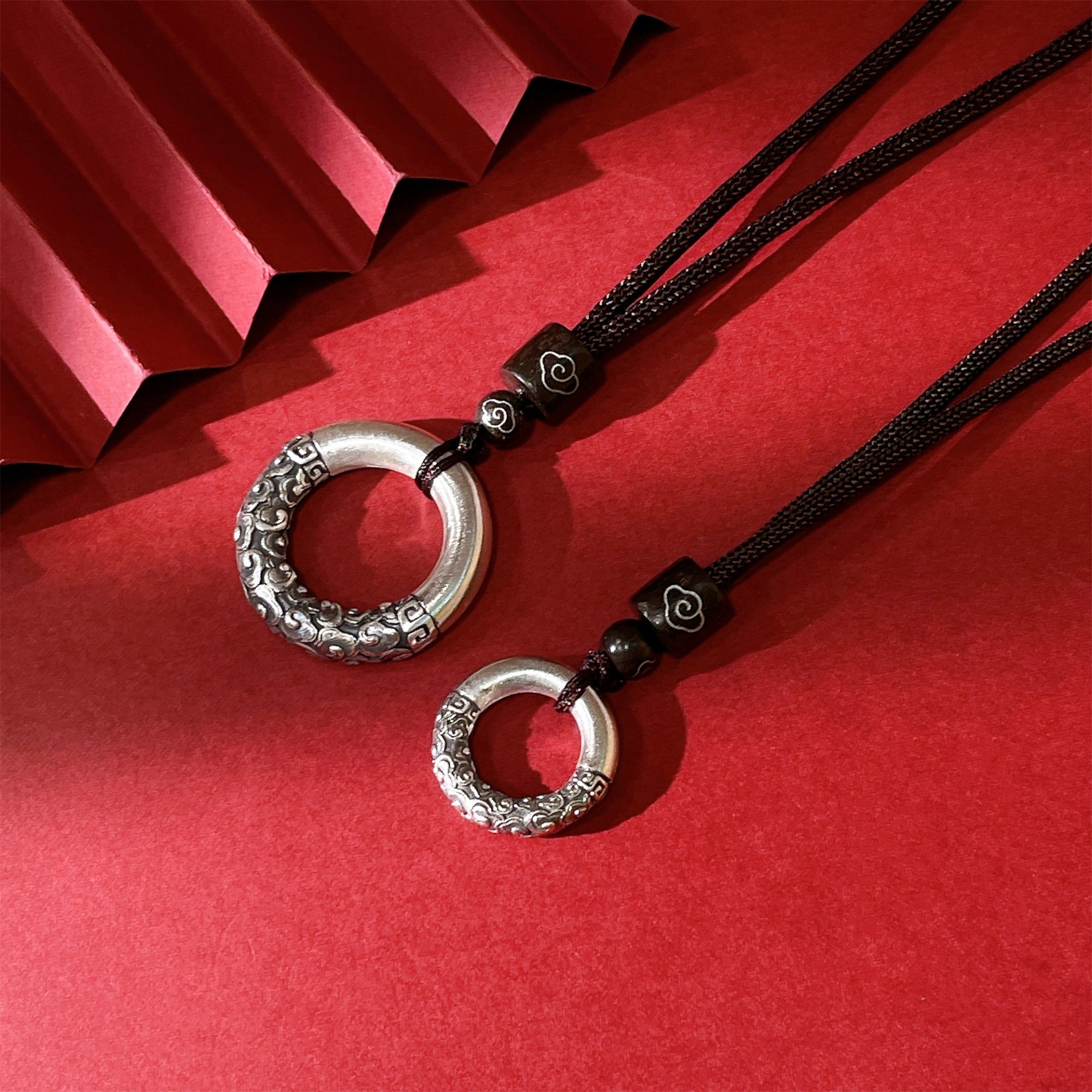 Tibetan Auspicious Clouds Demon-Subduing Silver Amulet Necklace