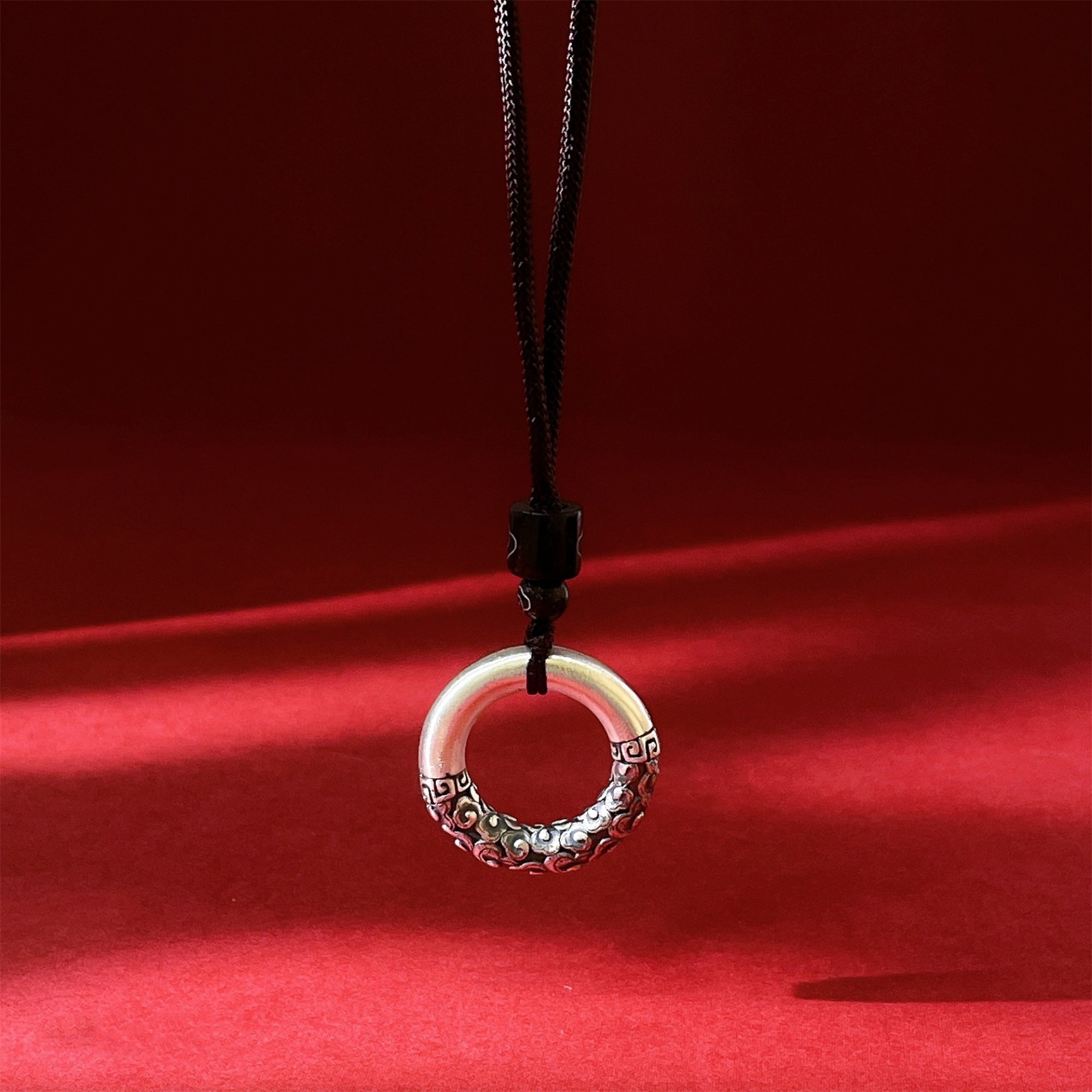 Tibetan Auspicious Clouds Demon-Subduing Silver Amulet Necklace