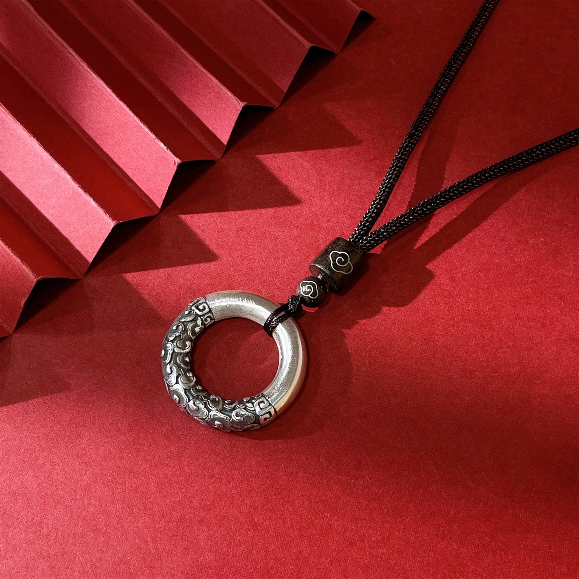 Tibetan Auspicious Clouds Demon-Subduing Silver Amulet Necklace