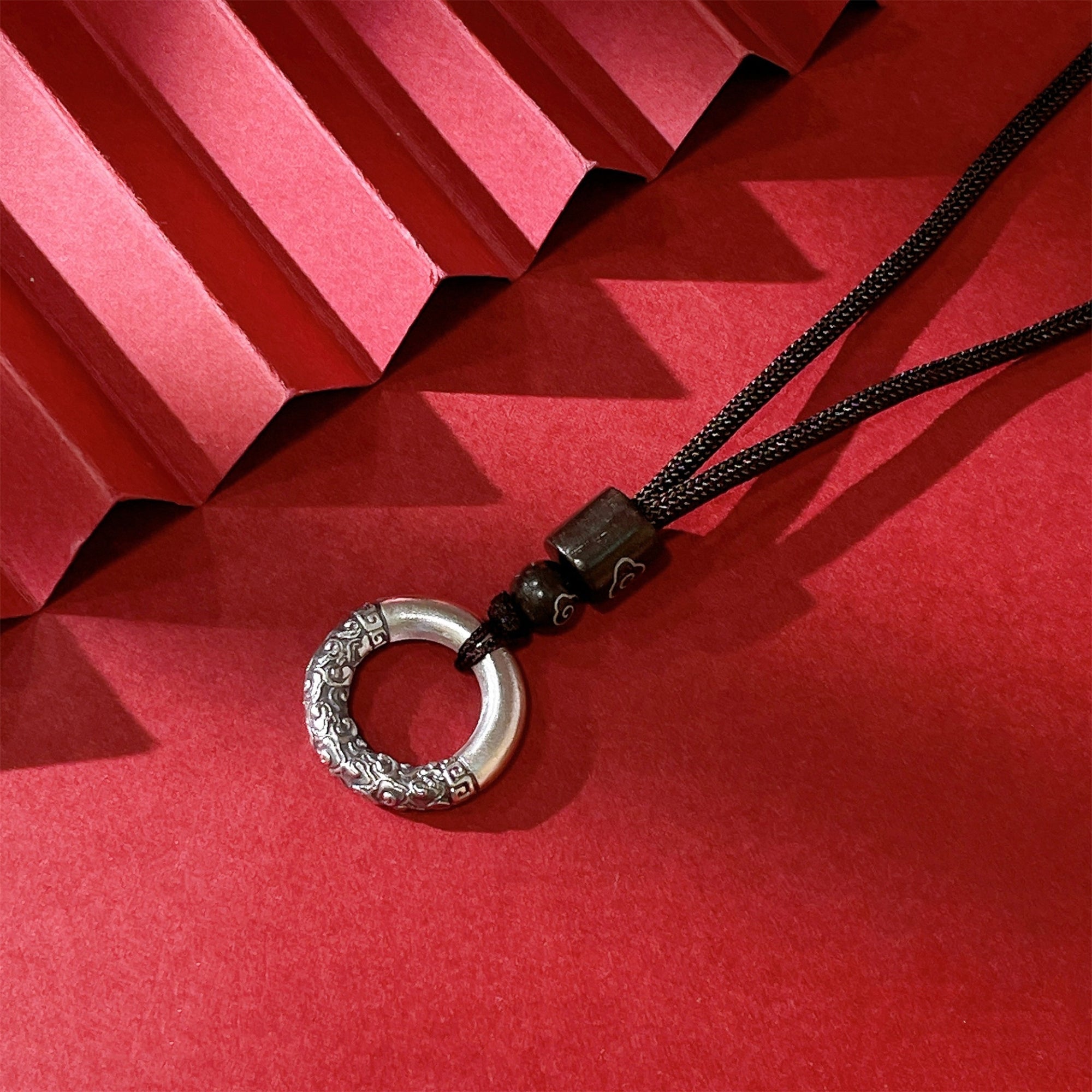 Tibetan Auspicious Clouds Demon-Subduing Silver Amulet Necklace