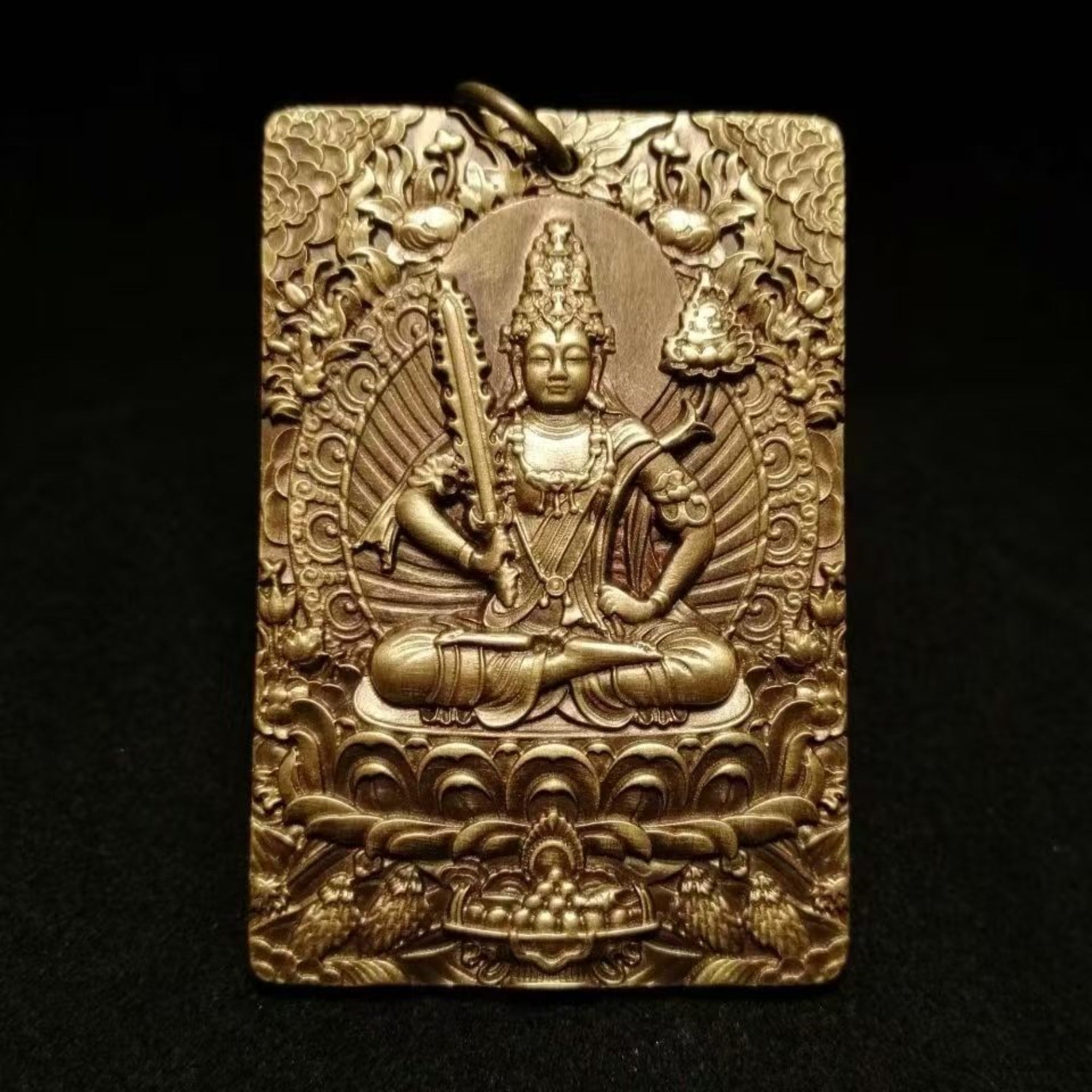 Tibetan Brass Akasagarbha Bodhisattva Amulet Pendant Necklace