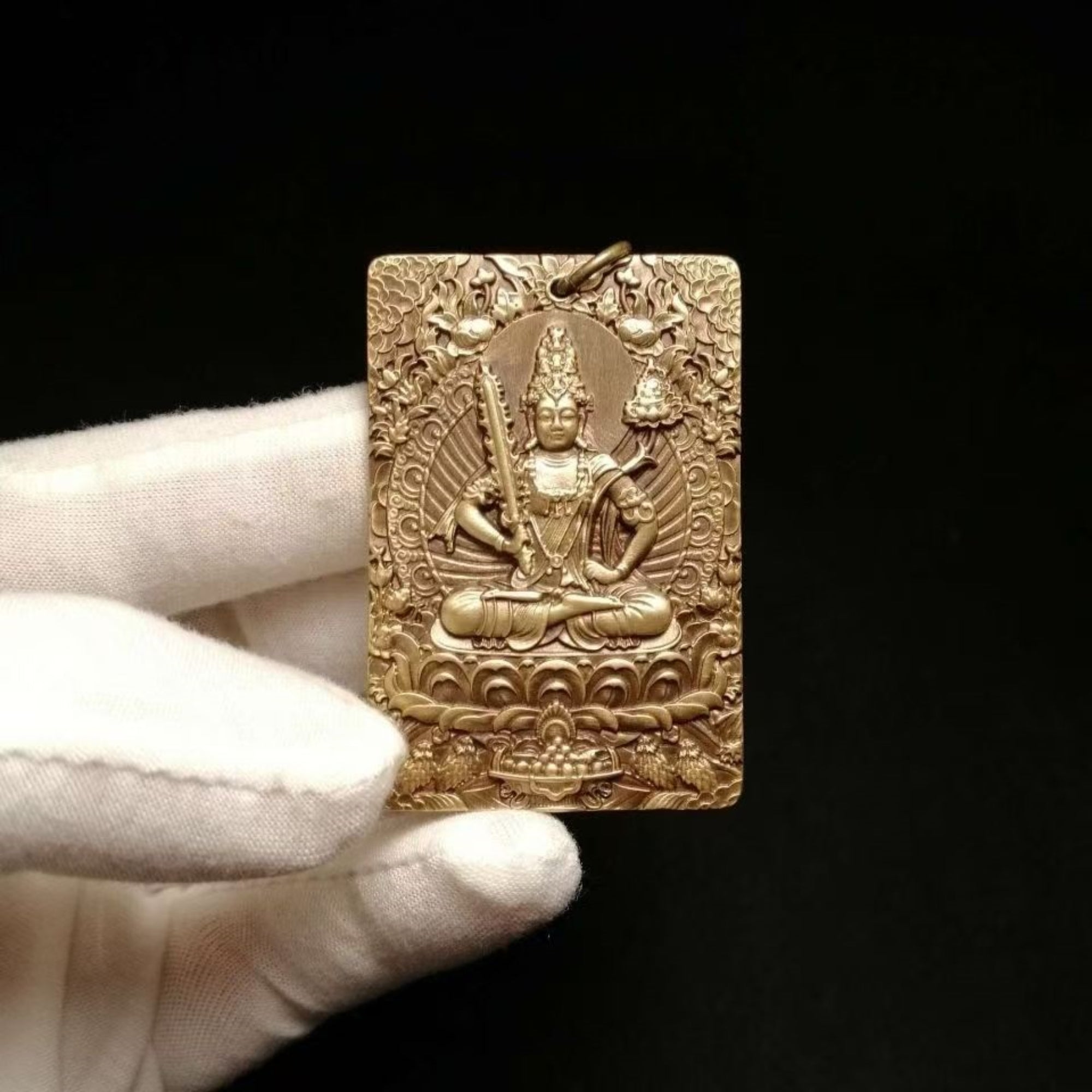 Tibetan Brass Akasagarbha Bodhisattva Amulet Pendant Necklace