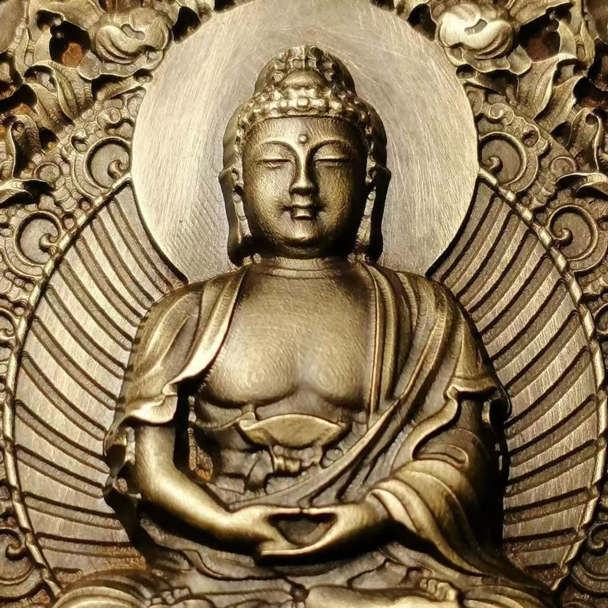 Tibetan Brass Amitabha Buddha Amulet Pendant Necklace