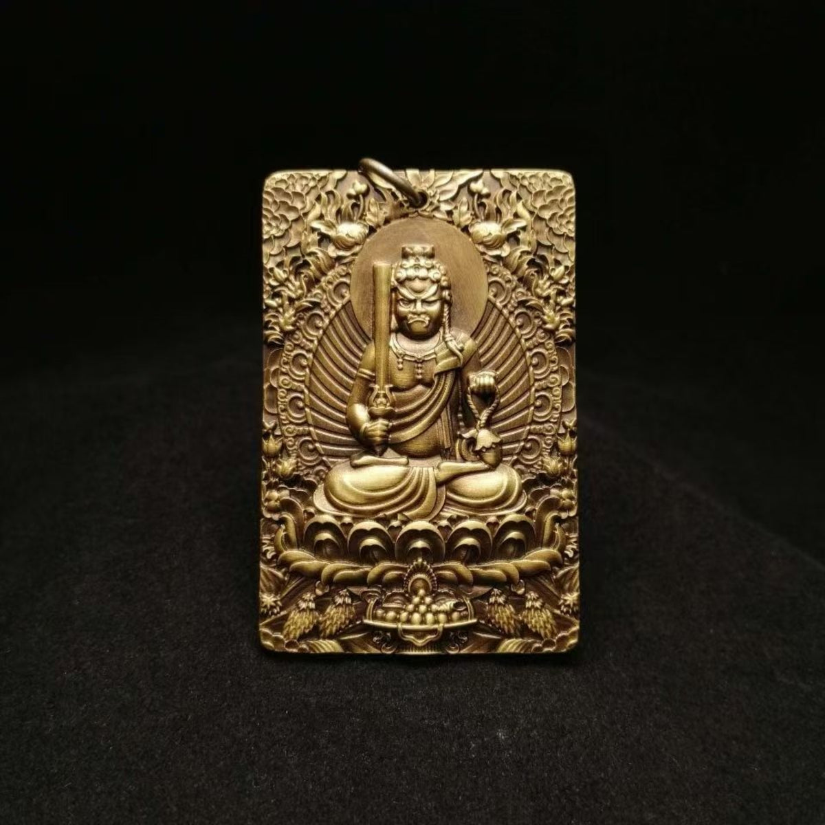 Tibetan Brass Fudō Myō-ō (Acala) Amulet Pendant Necklace