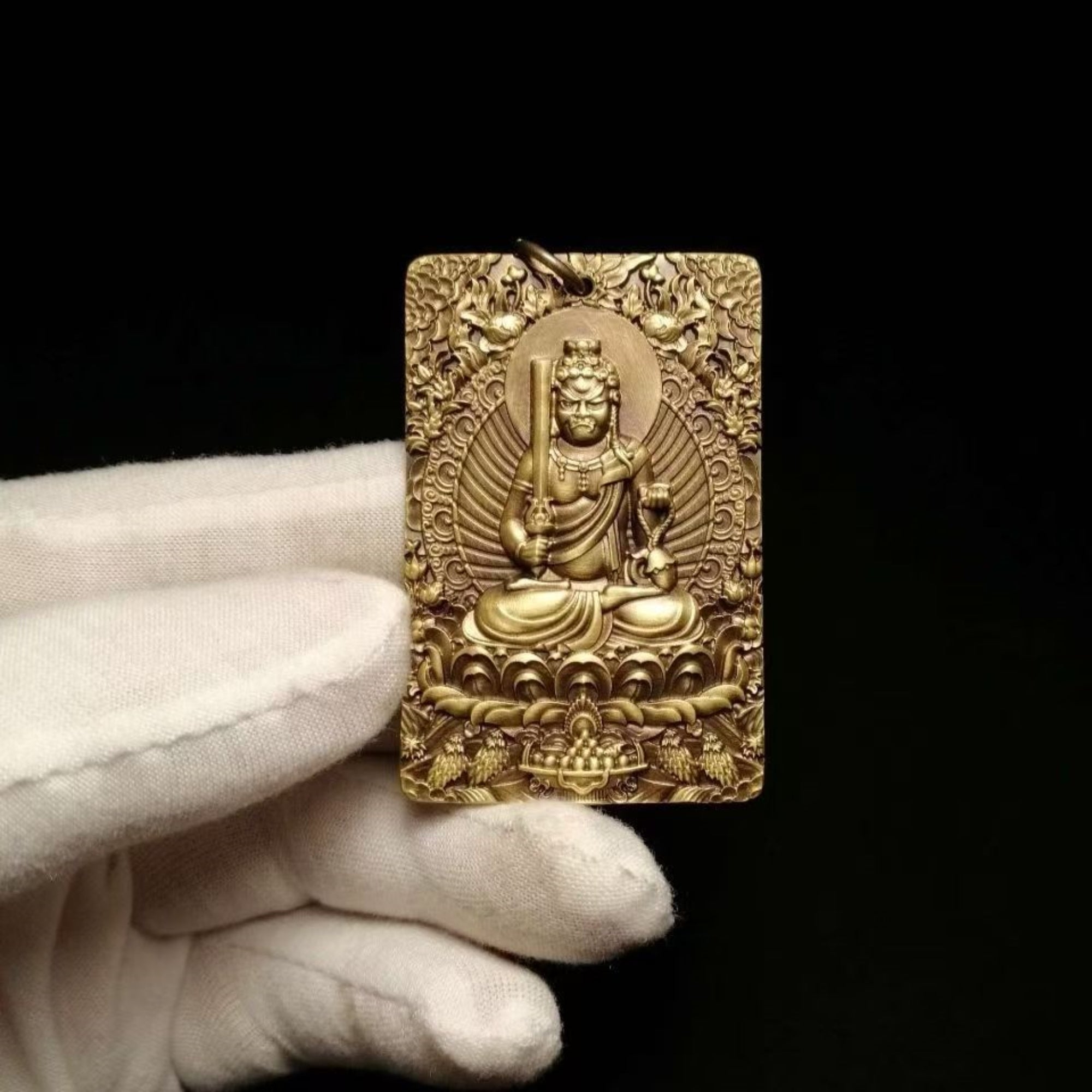 Tibetan Brass Fudō Myō-ō (Acala) Amulet Pendant Necklace