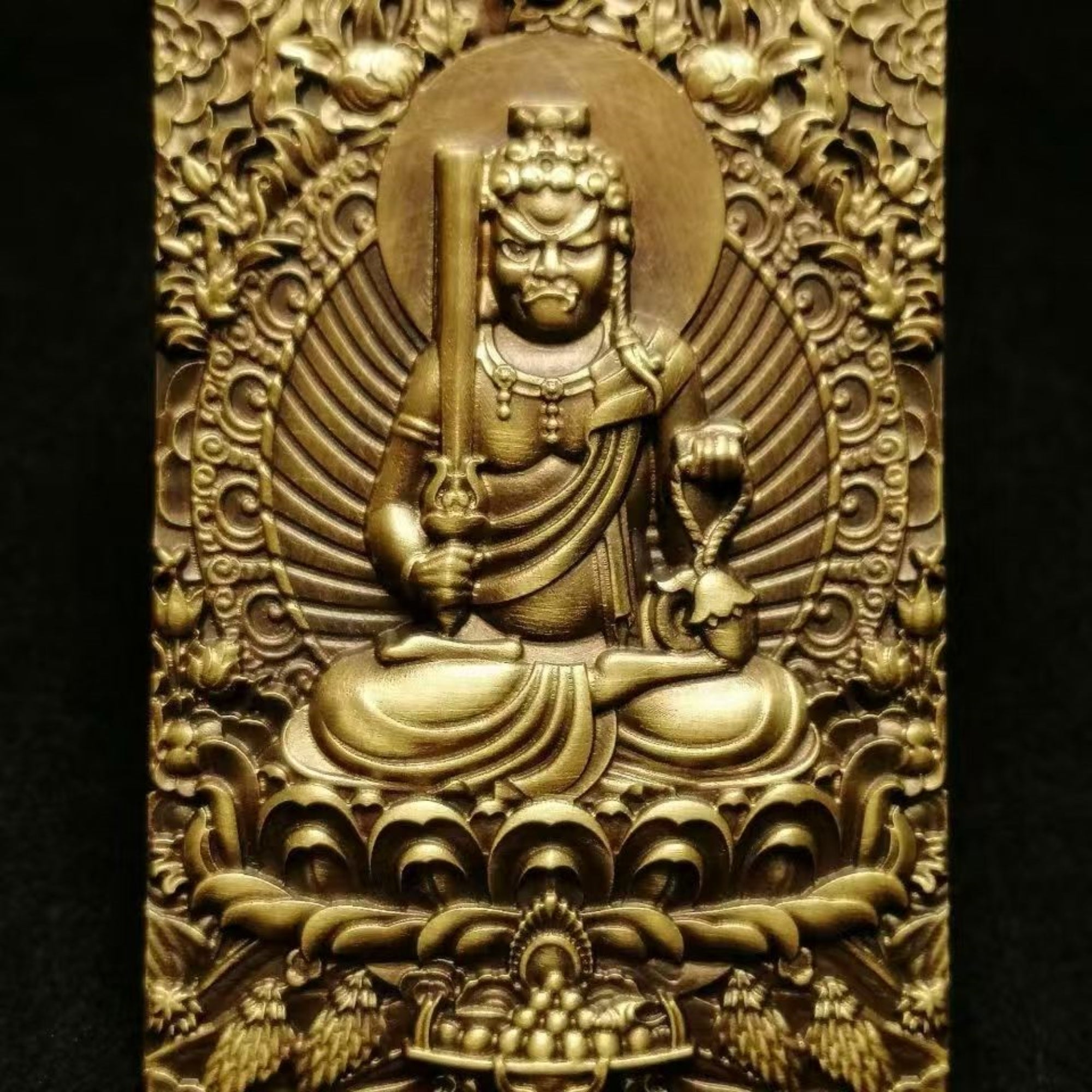 Tibetan Brass Fudō Myō-ō (Acala) Amulet Pendant Necklace