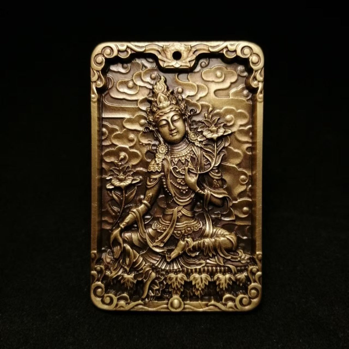 Tibetan Brass Green Tara Amulet Pendant Necklace