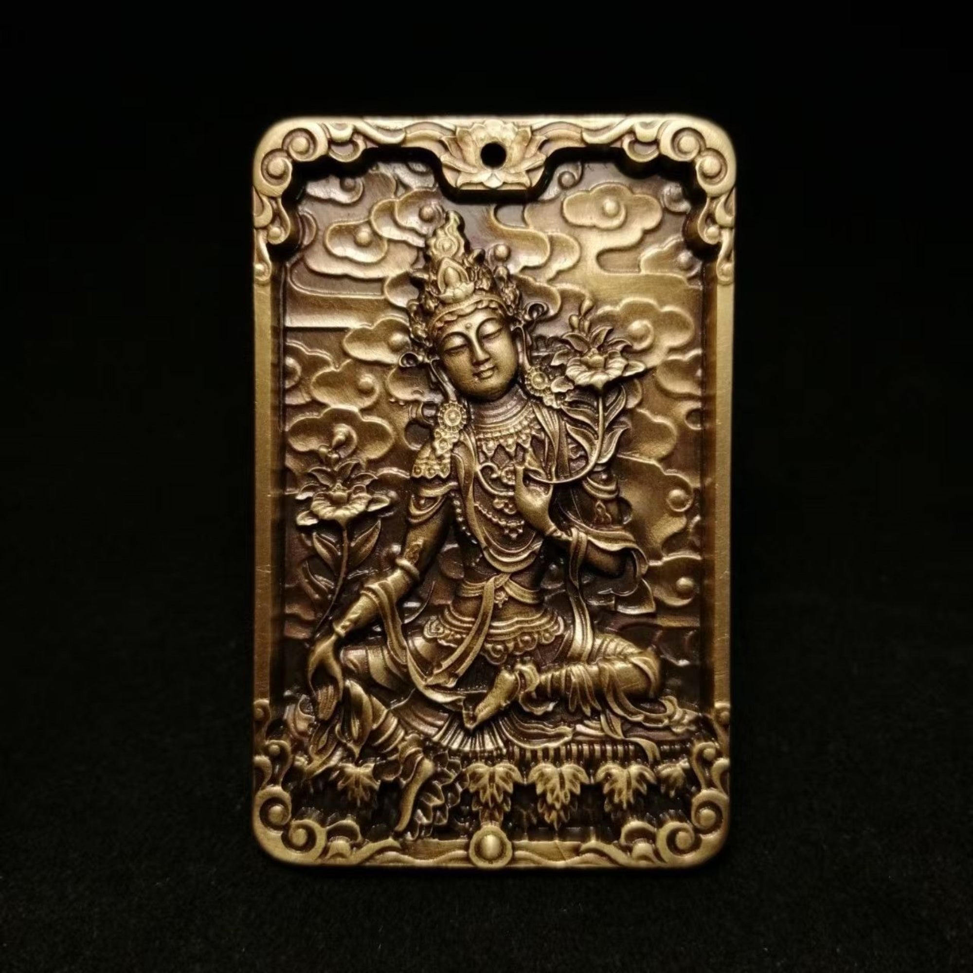 Tibetan Brass Green Tara Amulet Pendant Necklace