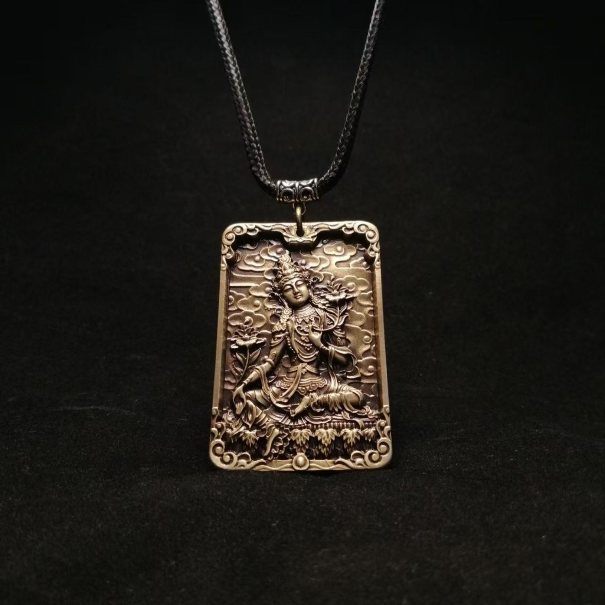 Tibetan Brass Green Tara Amulet Pendant Necklace